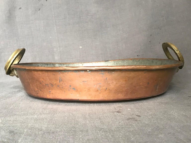French Provincial Brass Handled Copper Pot / Braising Pan For Sale