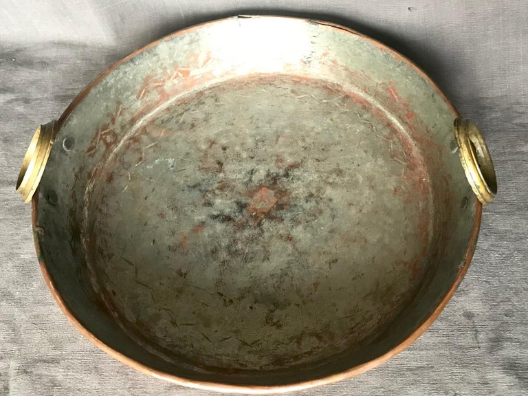 French Brass Handled Copper Pot / Braising Pan For Sale