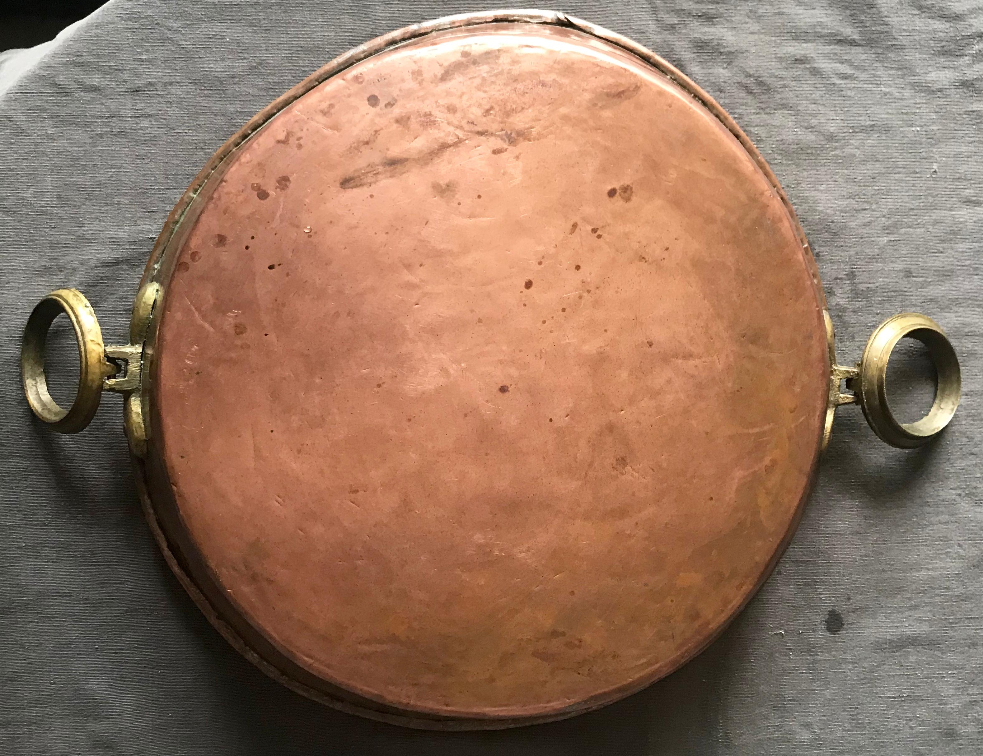 French Brass Handled Copper Pot / Braising Pan For Sale