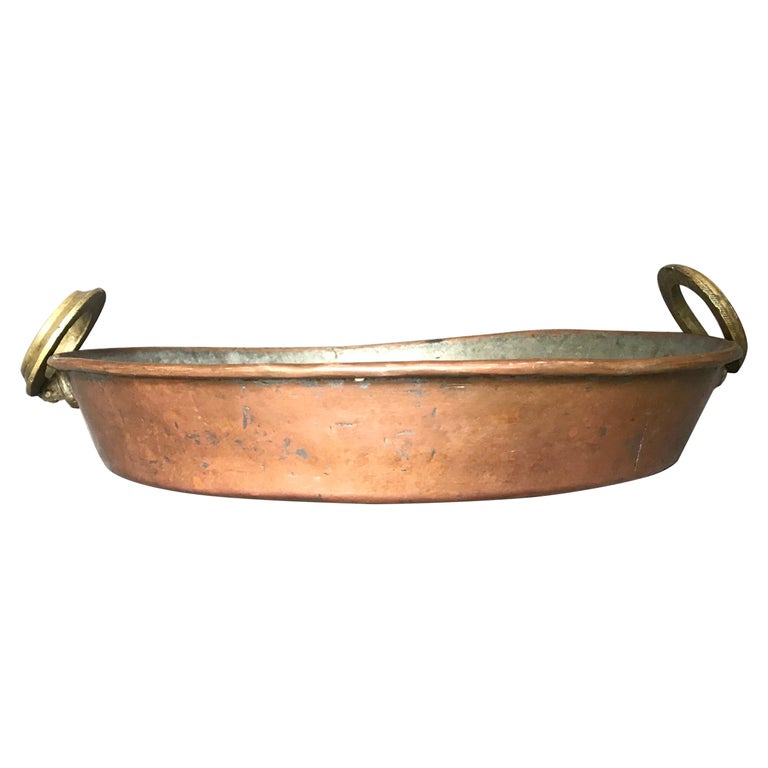 Brass Handled Copper Pot / Braising Pan For Sale