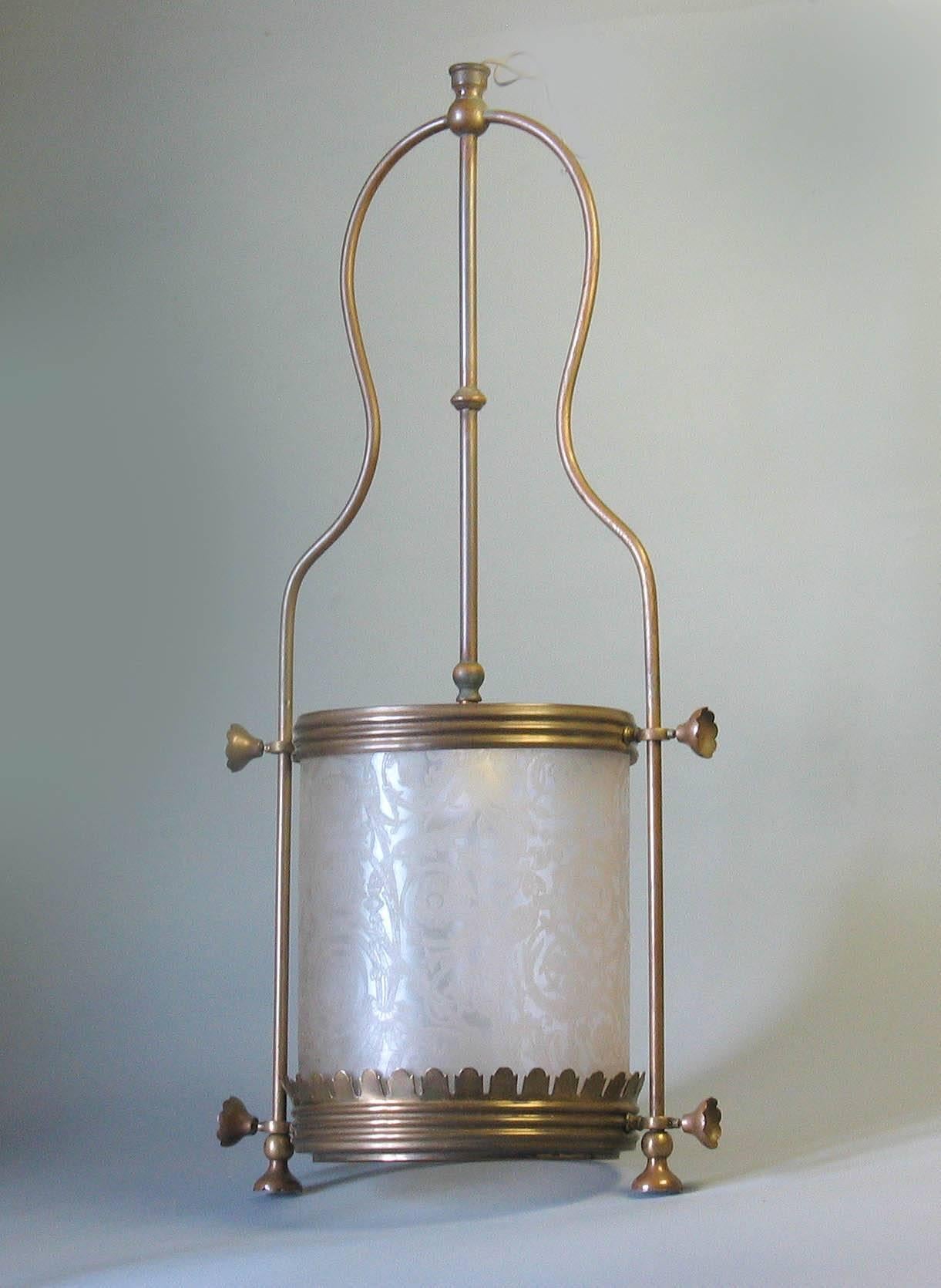 Brass Hanging Hall Lantern, Circa 1910 2