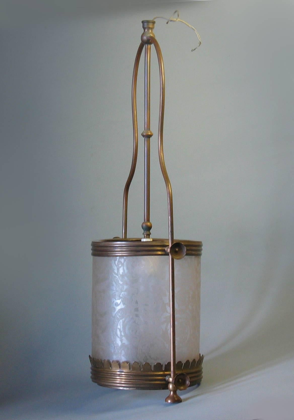 American Colonial Brass Hanging Hall Lantern, Circa 1910