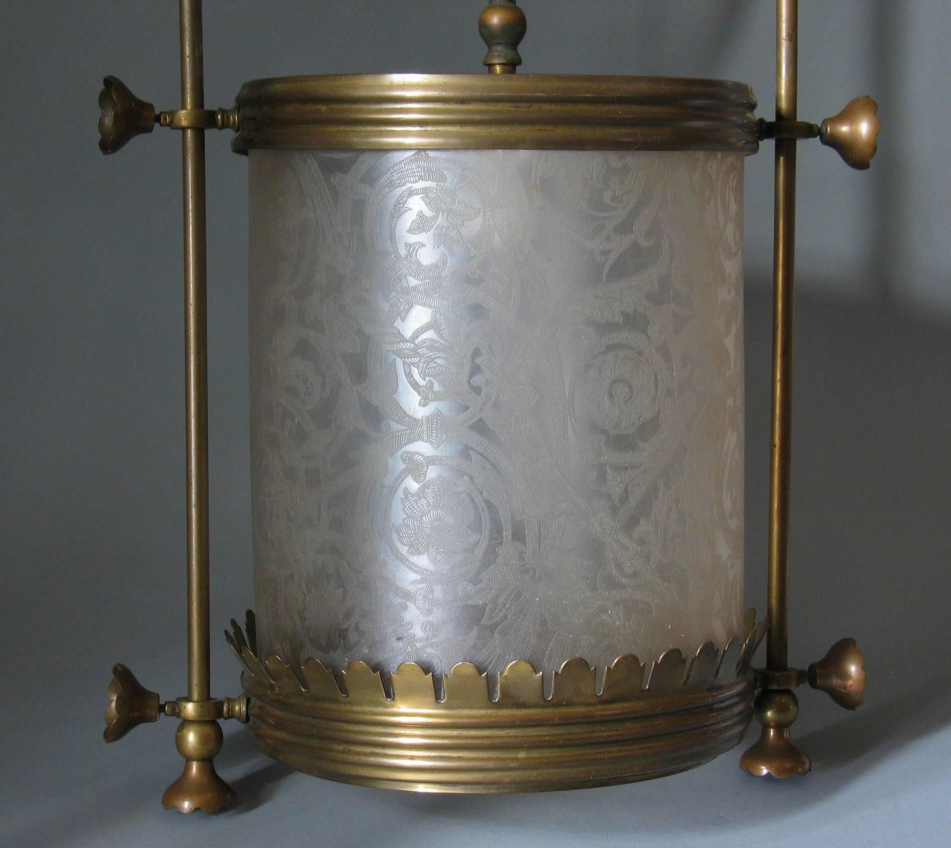 20th Century Brass Hanging Hall Lantern, Circa 1910