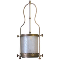 Brass Hanging Hall Lantern, Circa 1910