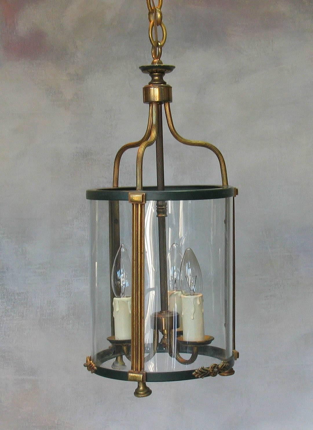 French Brass Hanging Hall Lantern in Louis XVI Style