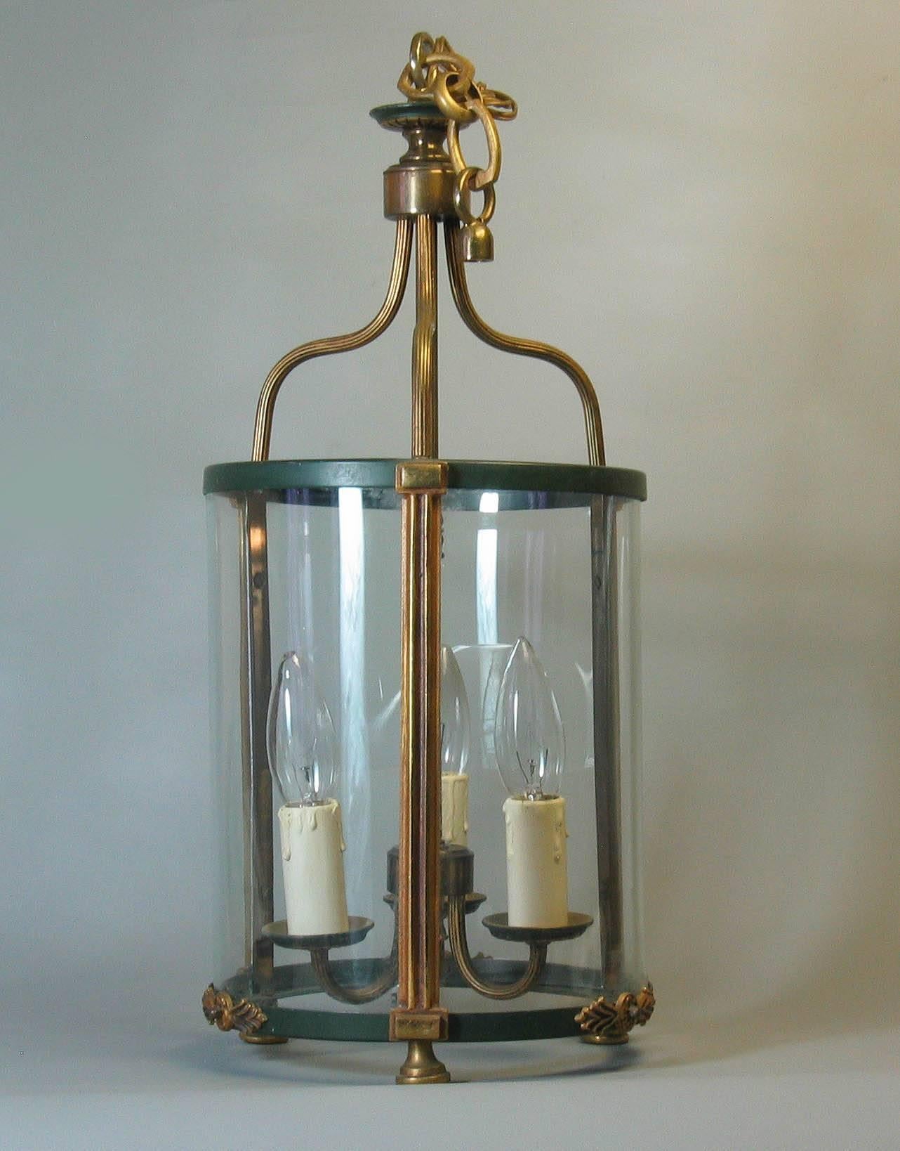 Hand-Crafted Brass Hanging Hall Lantern in Louis XVI Style