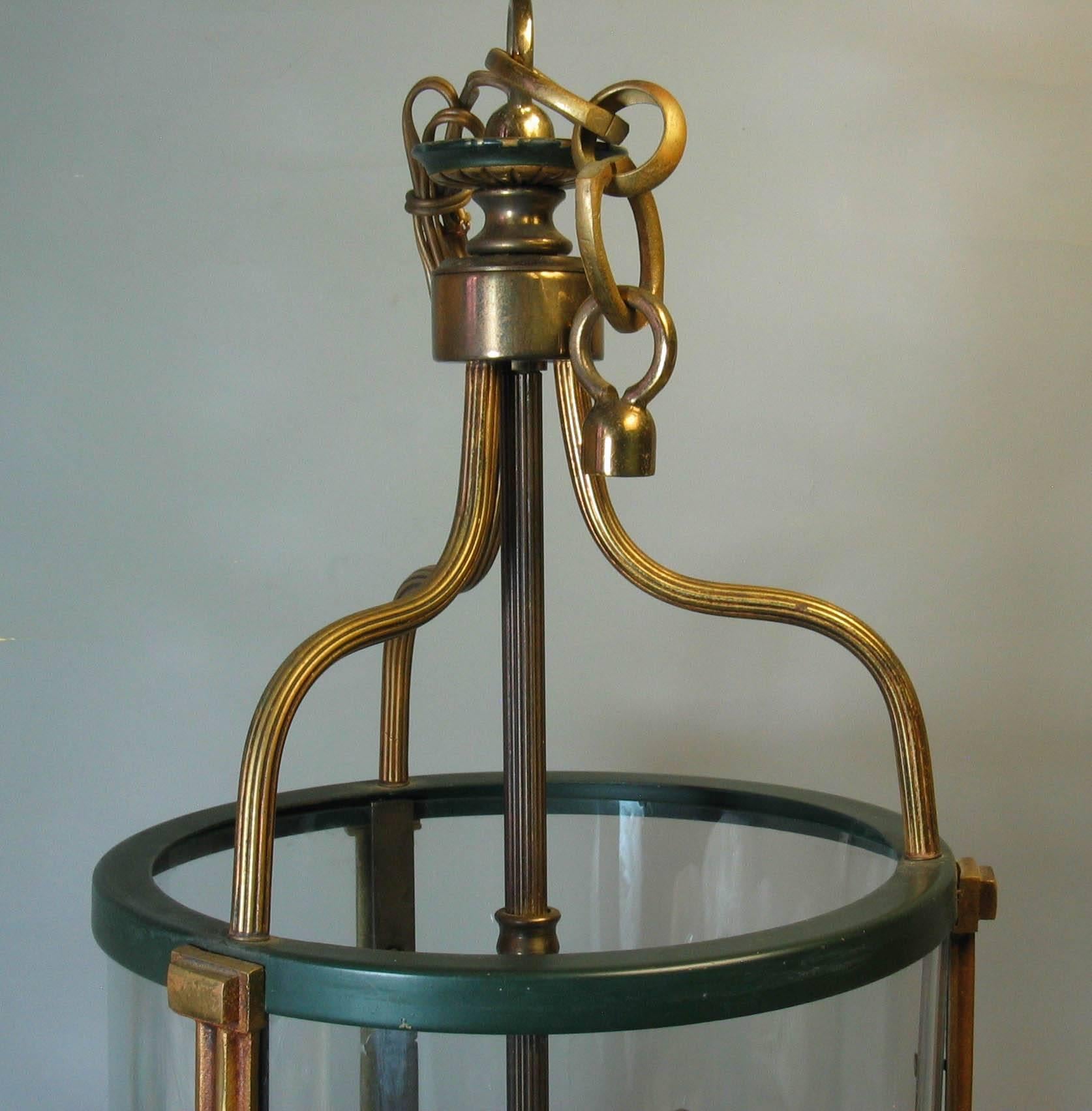 20th Century Brass Hanging Hall Lantern in Louis XVI Style