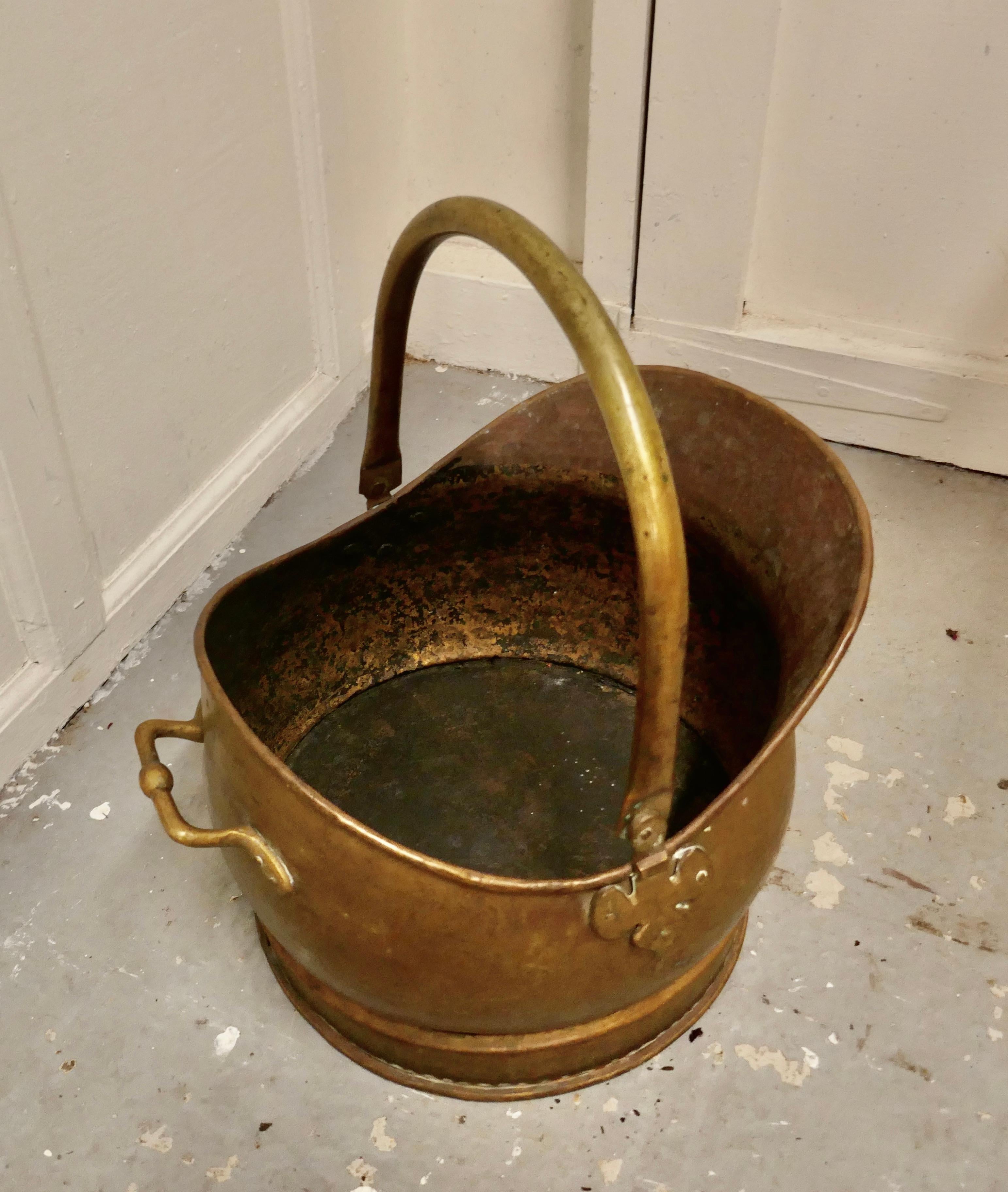Arts and Crafts Brass Helmet Coal Scuttle For Sale
