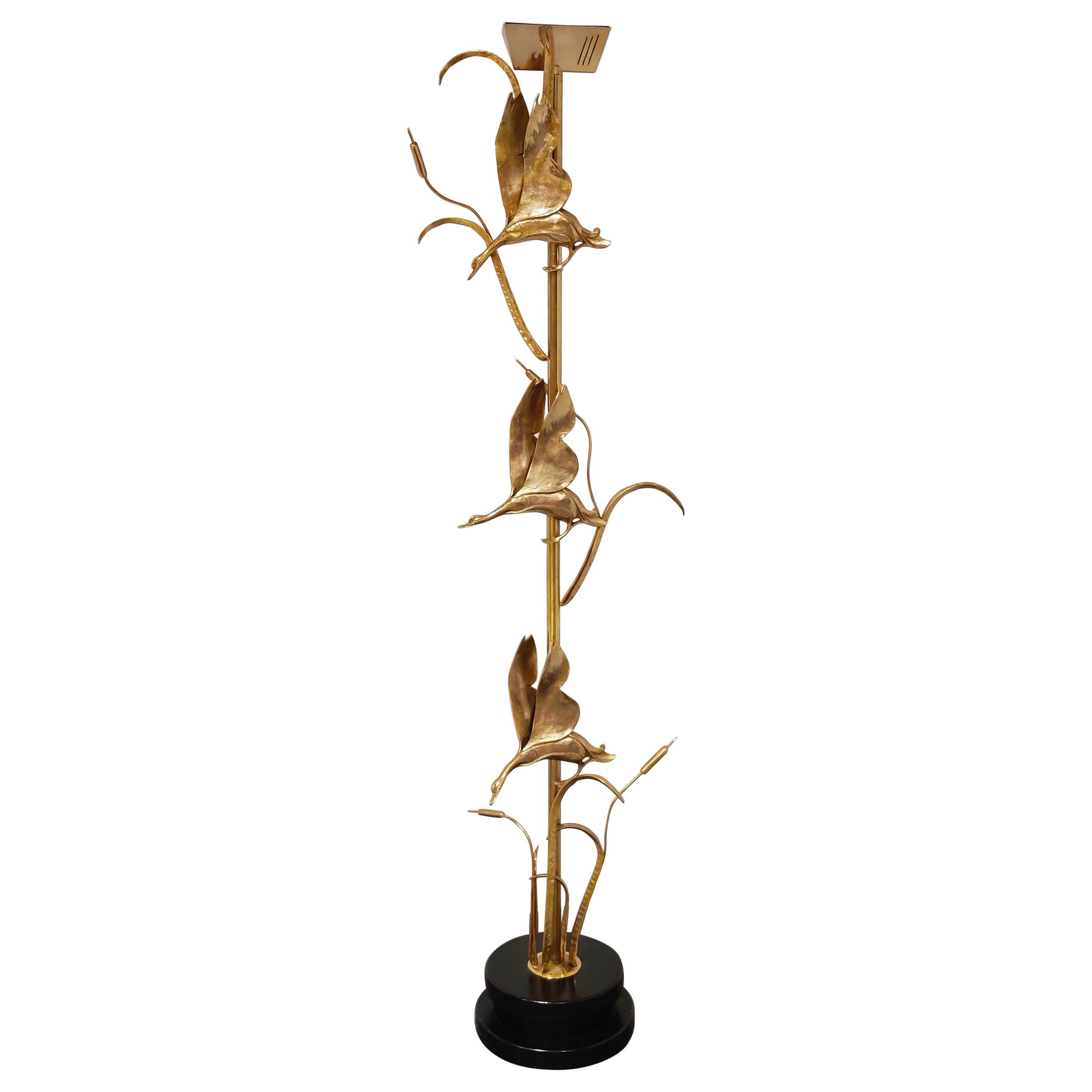 Brass Heron Floor Lamp by L. Galeotti for L'originale, 1970s