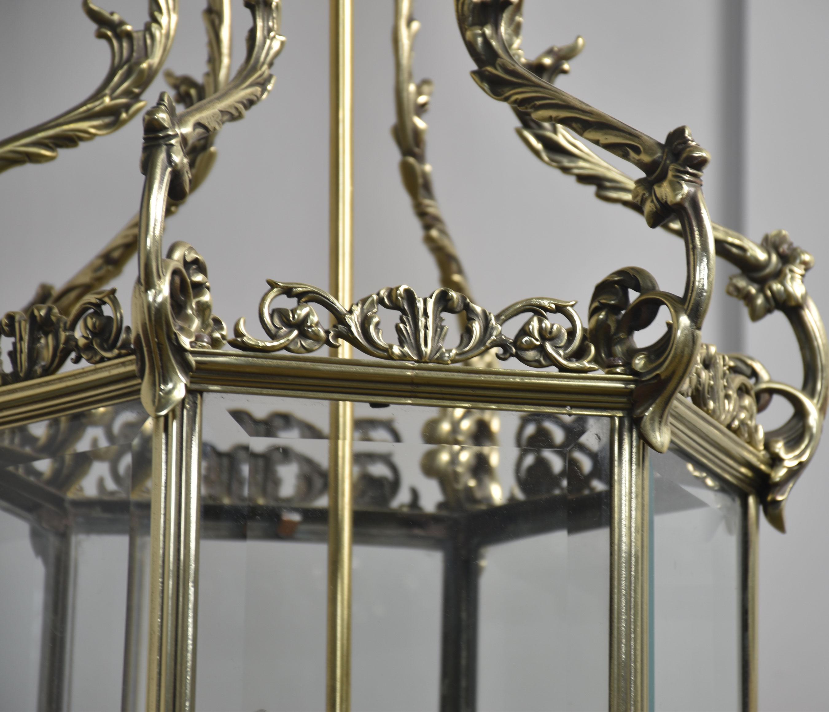 20th Century Brass hexagonal hall lantern For Sale