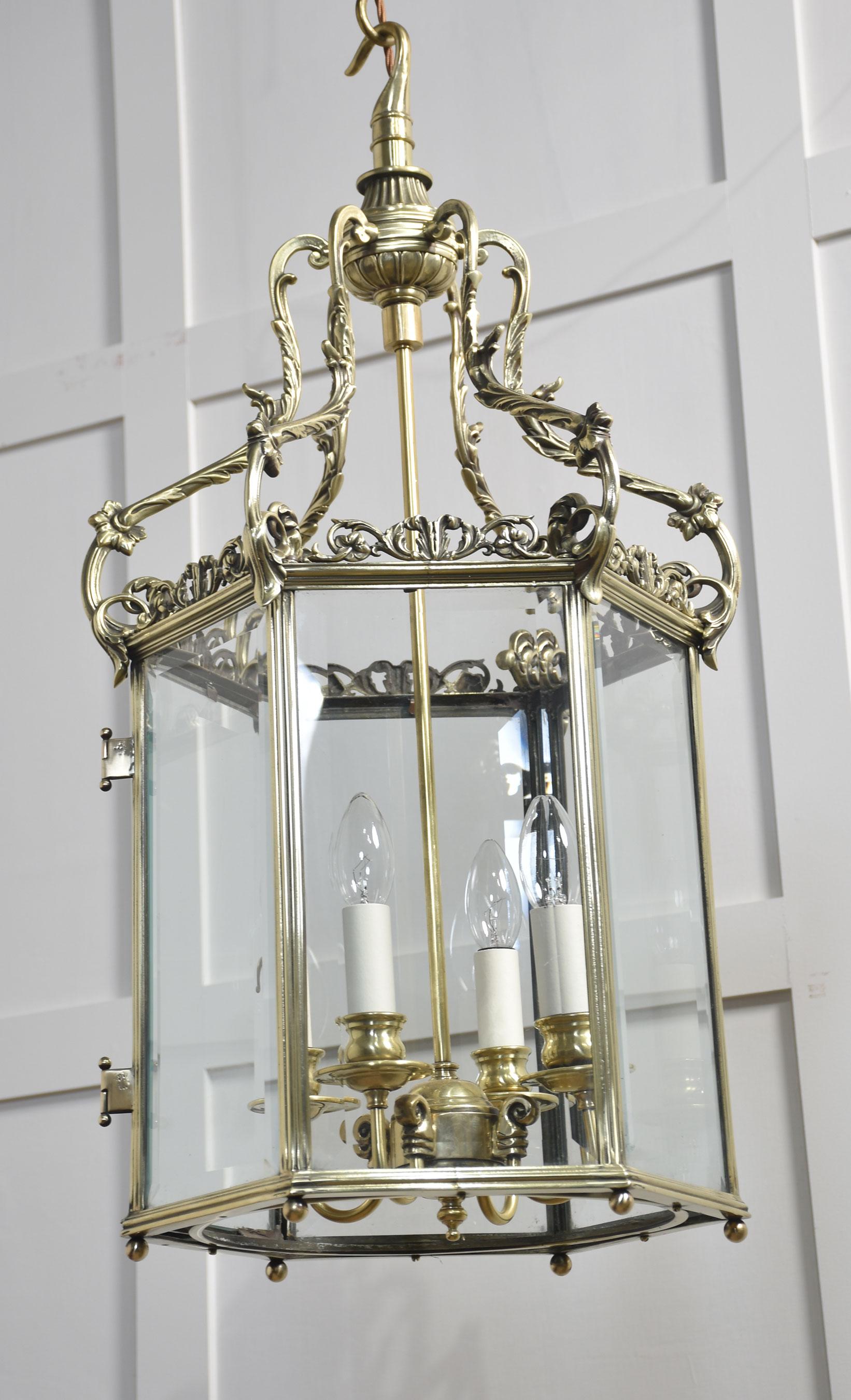Brass hexagonal hall lantern For Sale 2
