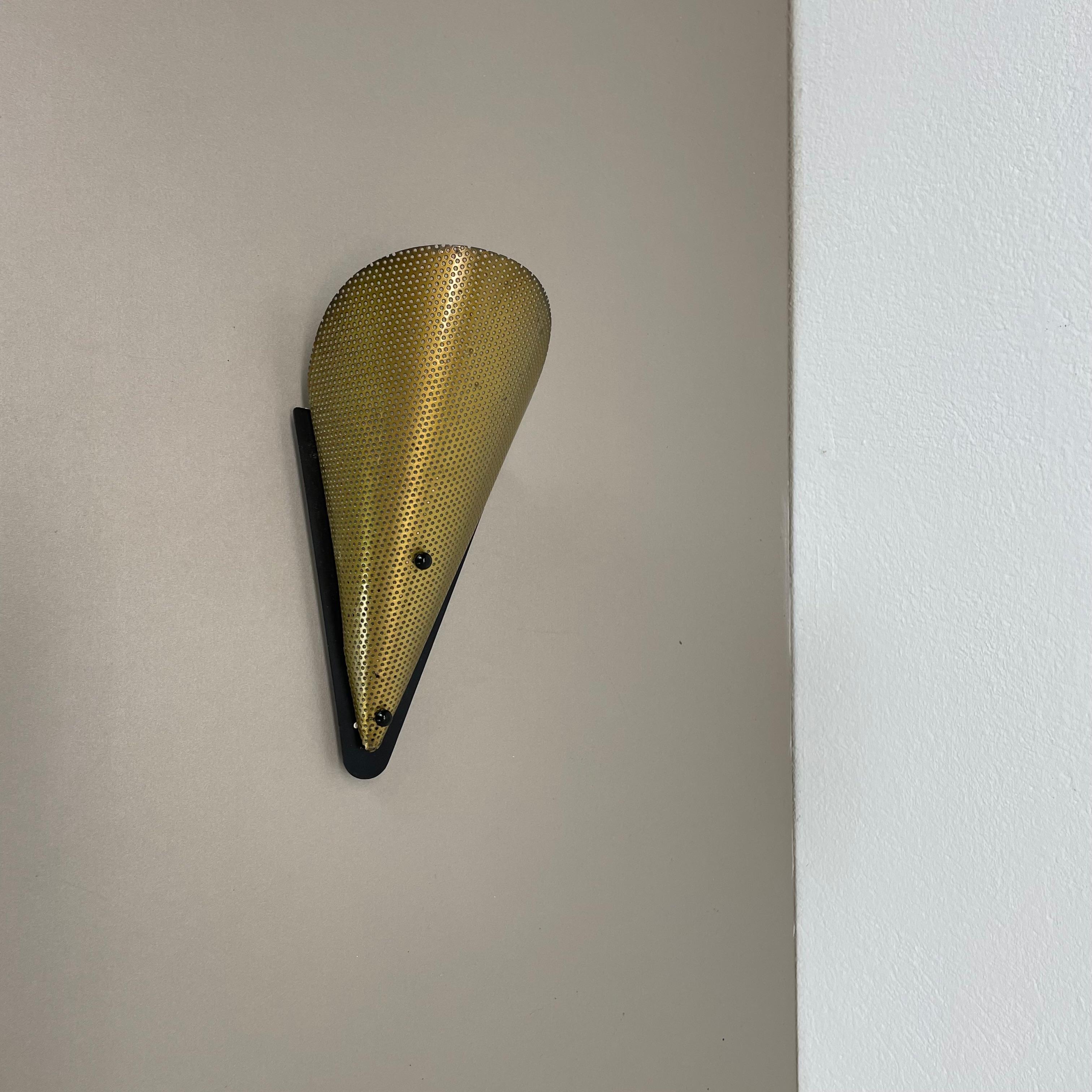 Mid-Century Modern brass hole pattern Theatre Wall Light Sconce MATEGOT Style, France, 1950 For Sale