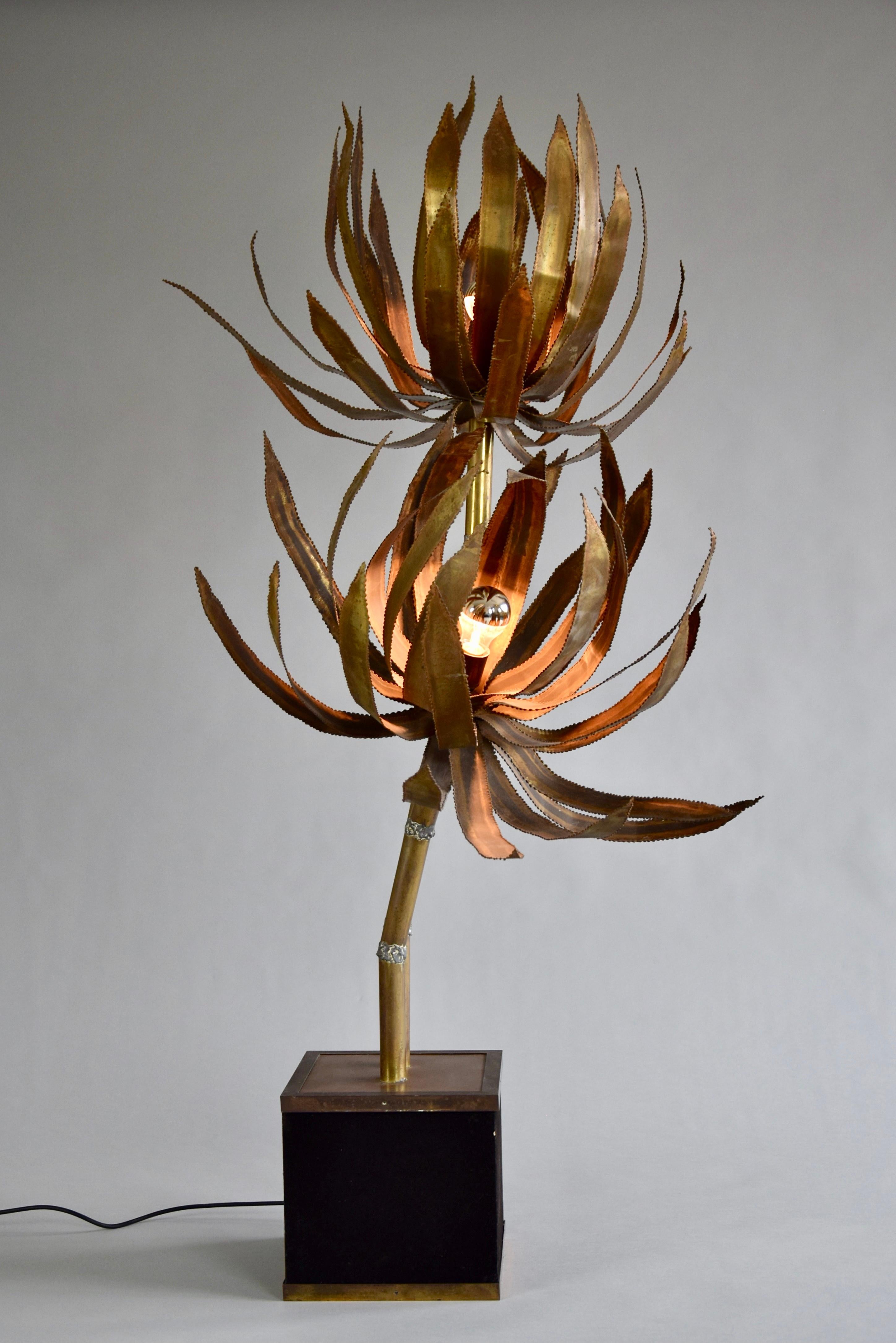 Brass Hollywood Regency Palm Tree Maison Jansen Floor Lamp In Good Condition In Weesp, NL