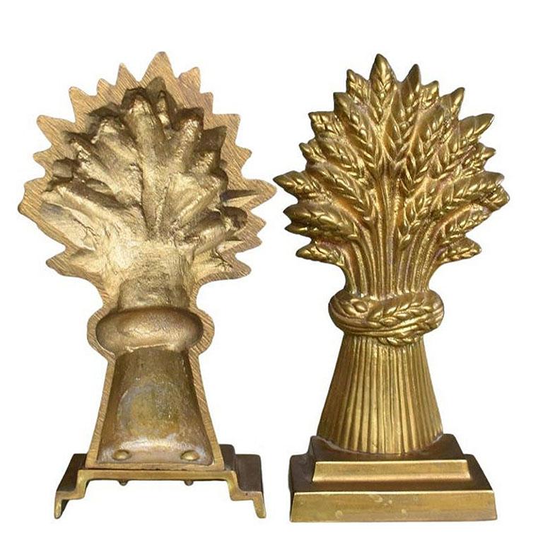 American Brass Hollywood Regency Sheaf of Wheat Bookends or Door Stops - A Pair For Sale