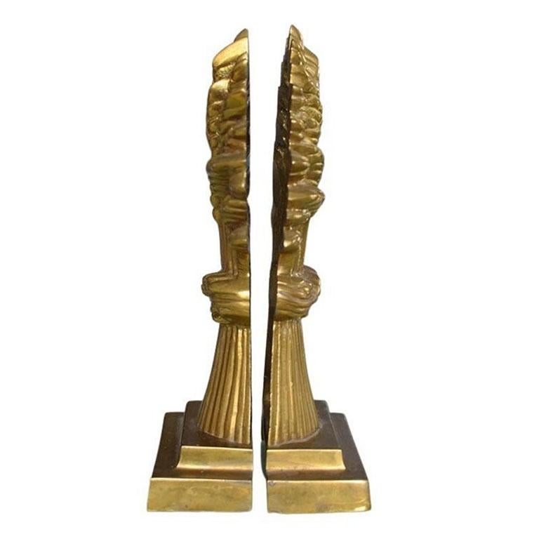 Brass Hollywood Regency Sheaf of Wheat Bookends or Door Stops - A Pair In Good Condition For Sale In Oklahoma City, OK