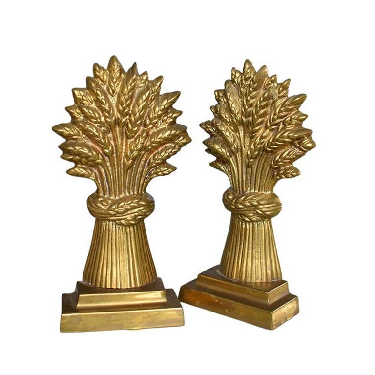 20th Century Brass Hollywood Regency Sheaf of Wheat Bookends or Door Stops - A Pair