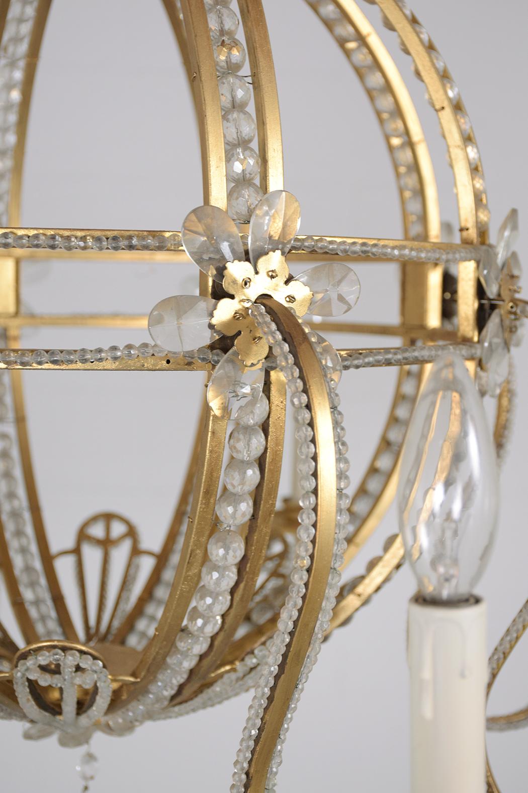 Restored 1910s Vintage Brass Crystal Hollywood Regency Chandelier For Sale 3