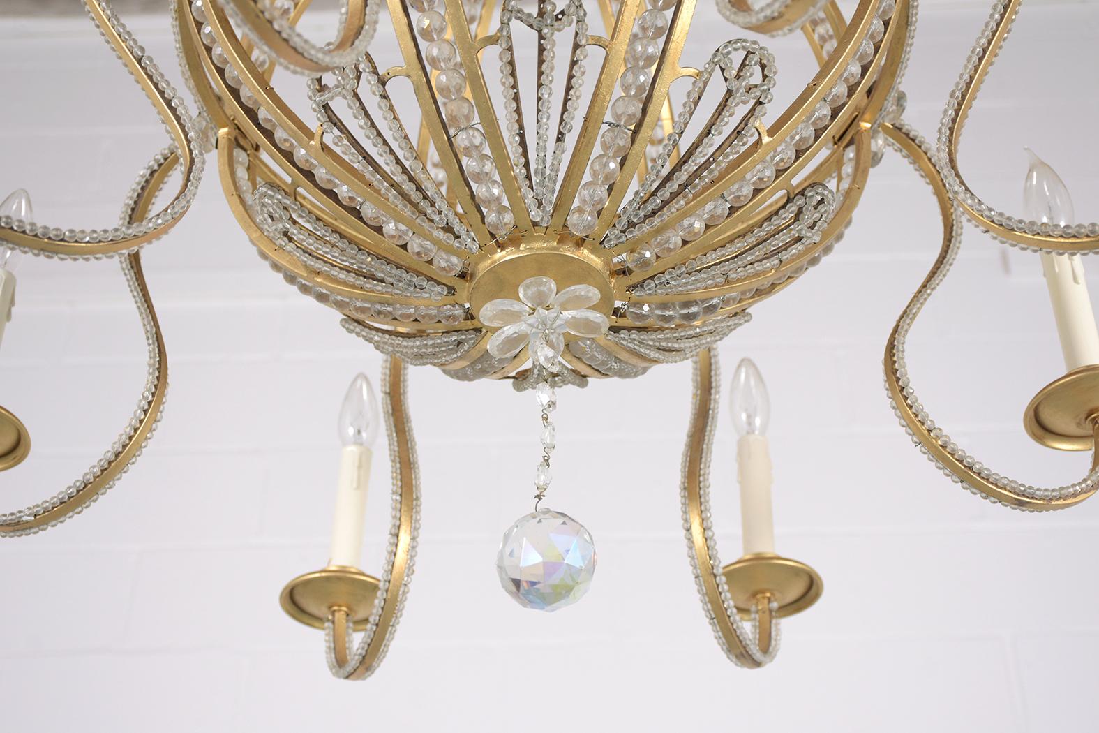 Restored 1910s Vintage Brass Crystal Hollywood Regency Chandelier For Sale 1