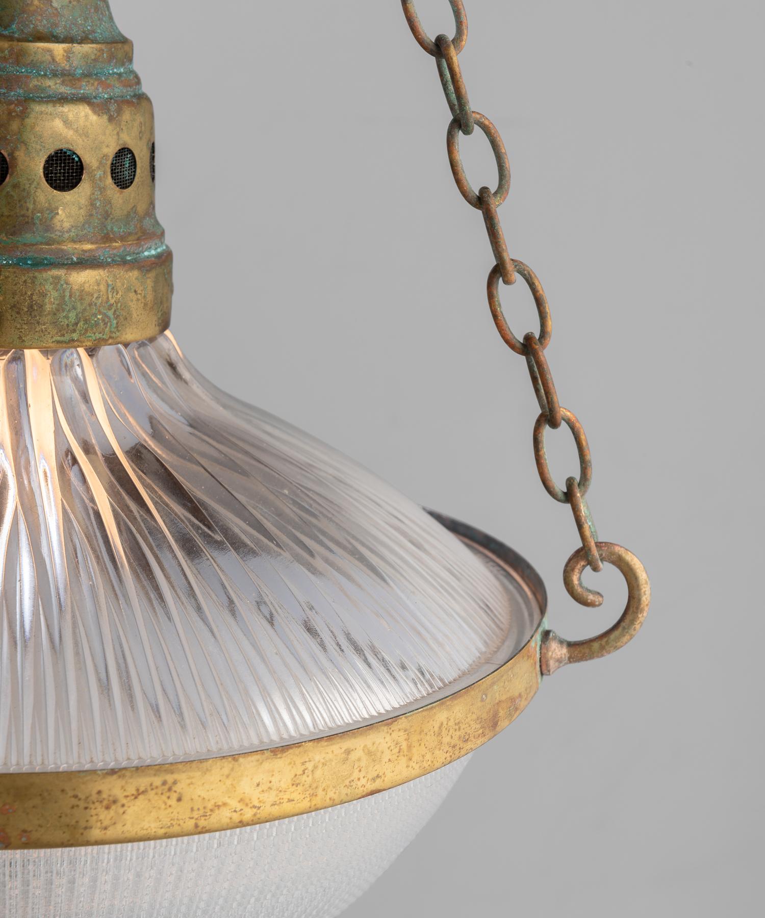 English Brass Holophane Lantern, England, circa 1930