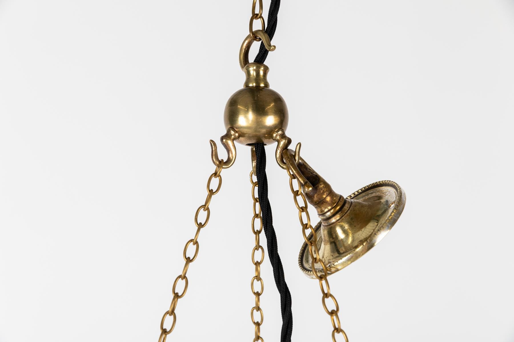 Early 20th Century Brass Holophane 'Reflector-Refractor' Prismatic Glass Pendant Light, c.1920