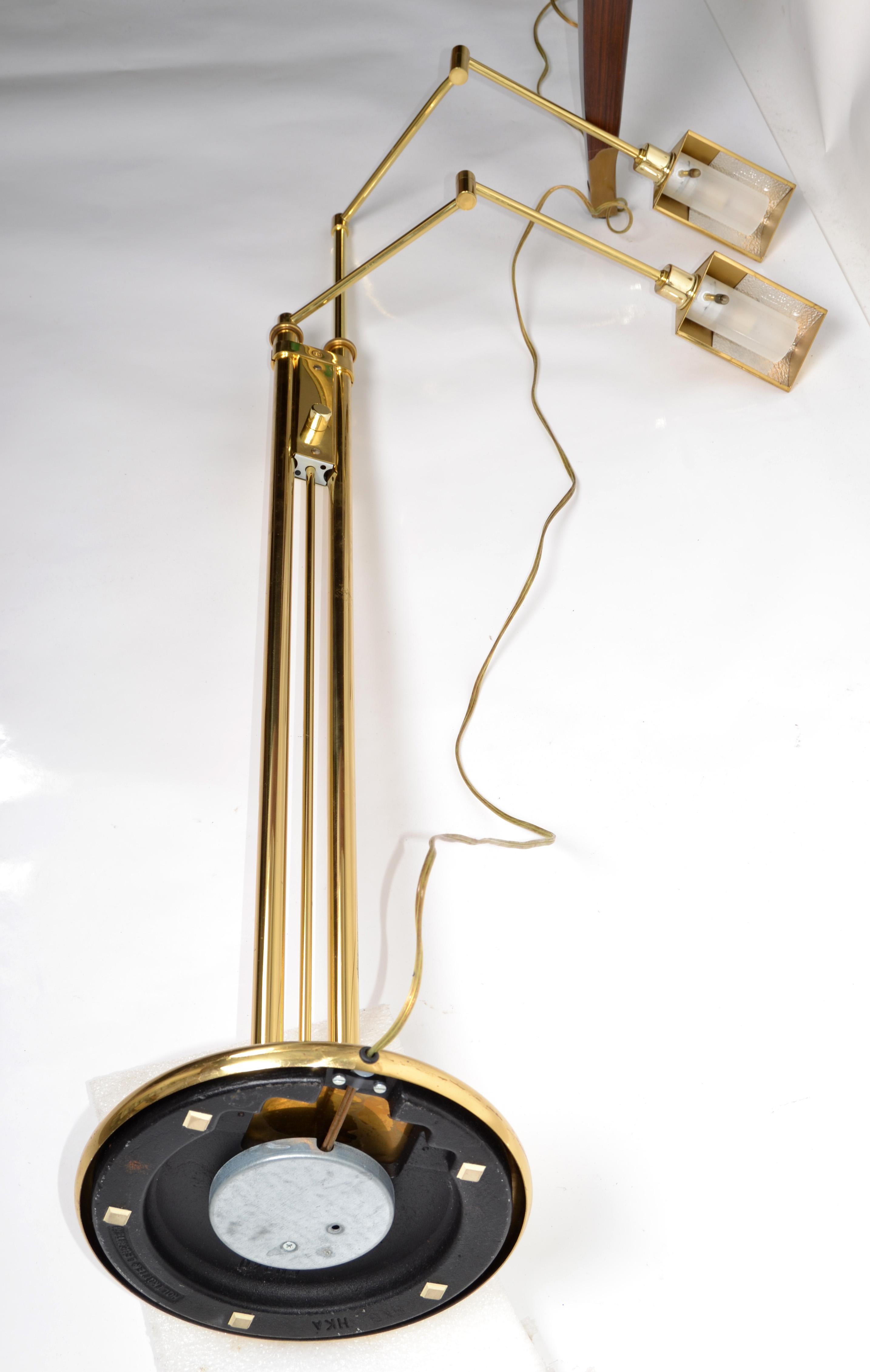 Brass Holtkoetter Leuchten Two Arm Swing Floor Lamp Mid-Century Modern Marked For Sale 2