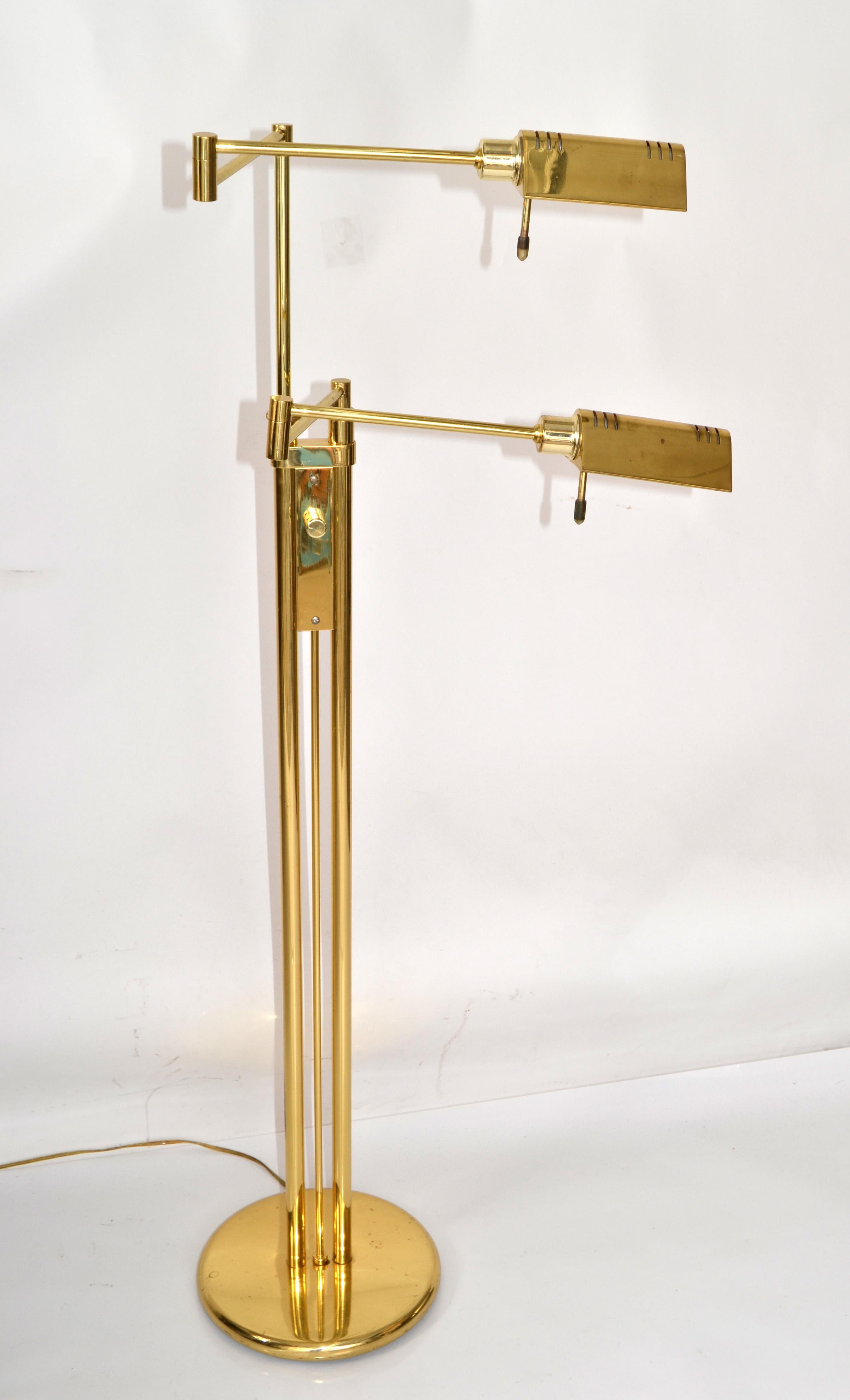 Brass Holtkoetter Leuchten Two Arm Swing Floor Lamp Mid-Century Modern Marked For Sale 3