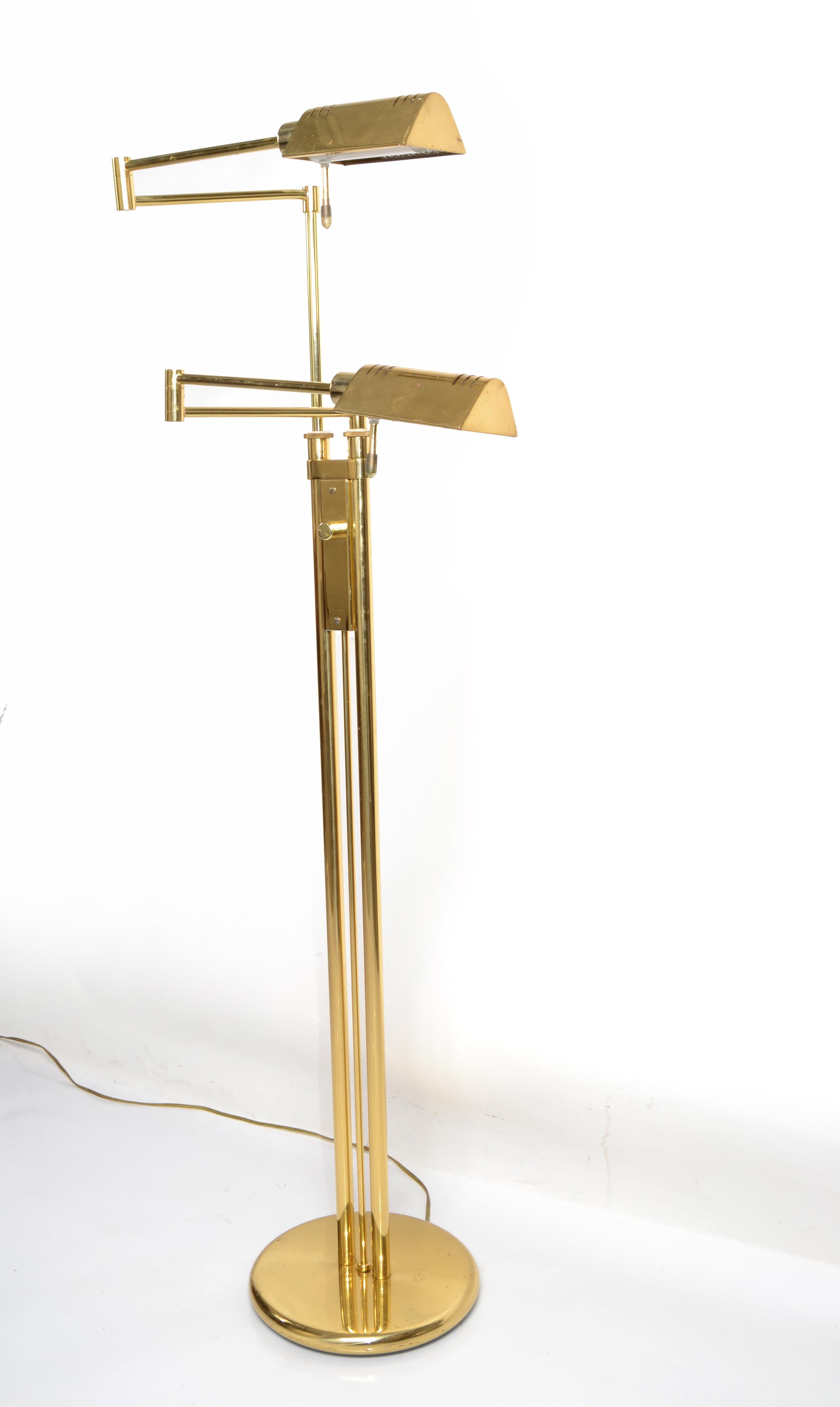 Bauhaus Brass Holtkoetter Leuchten Two Arm Swing Floor Lamp Mid-Century Modern Marked For Sale