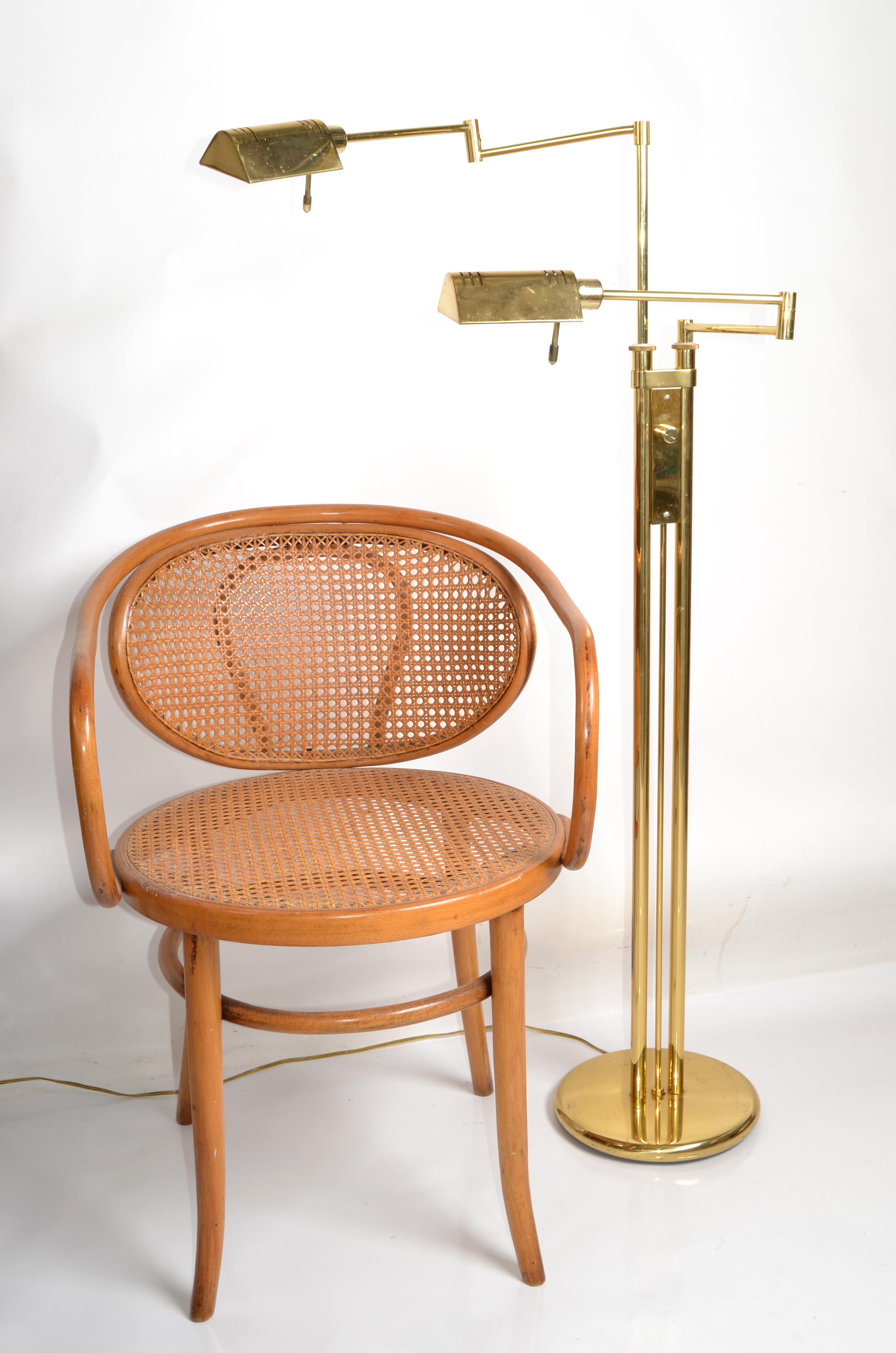 German Brass Holtkoetter Leuchten Two Arm Swing Floor Lamp Mid-Century Modern Marked For Sale