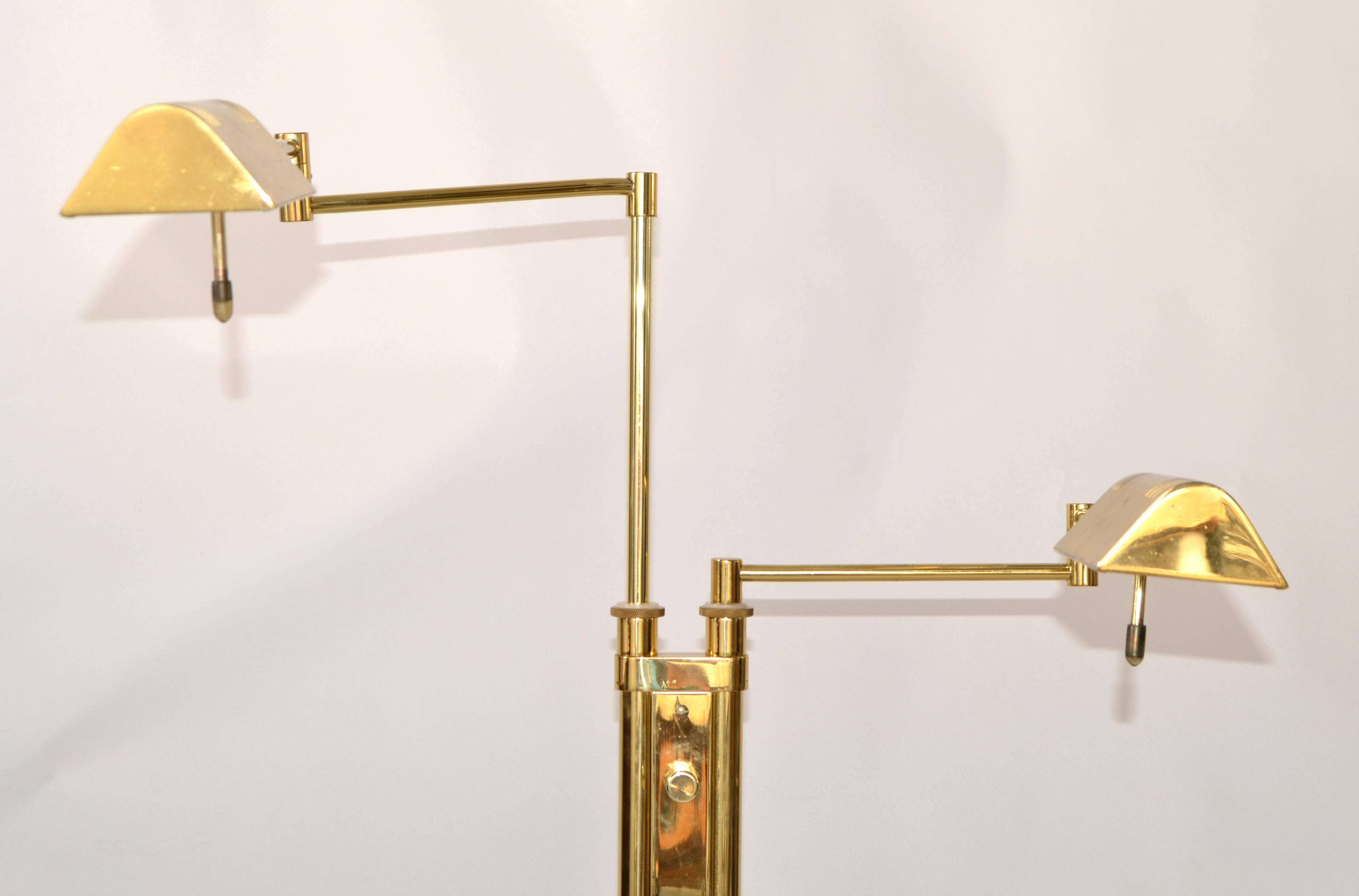 Brass Holtkoetter Leuchten Two Arm Swing Floor Lamp Mid-Century Modern Marked In Good Condition For Sale In Miami, FL