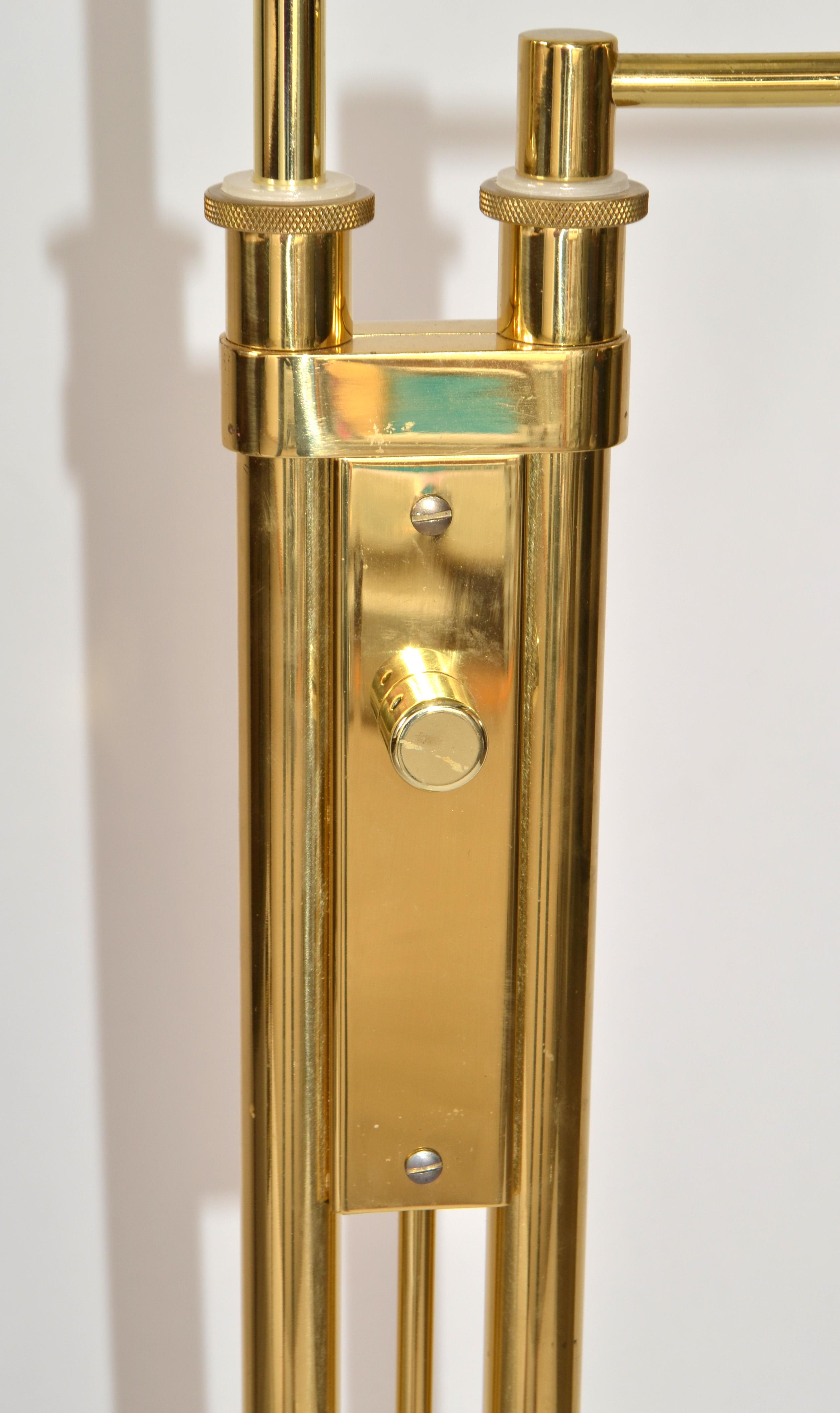 20th Century Brass Holtkoetter Leuchten Two Arm Swing Floor Lamp Mid-Century Modern Marked For Sale