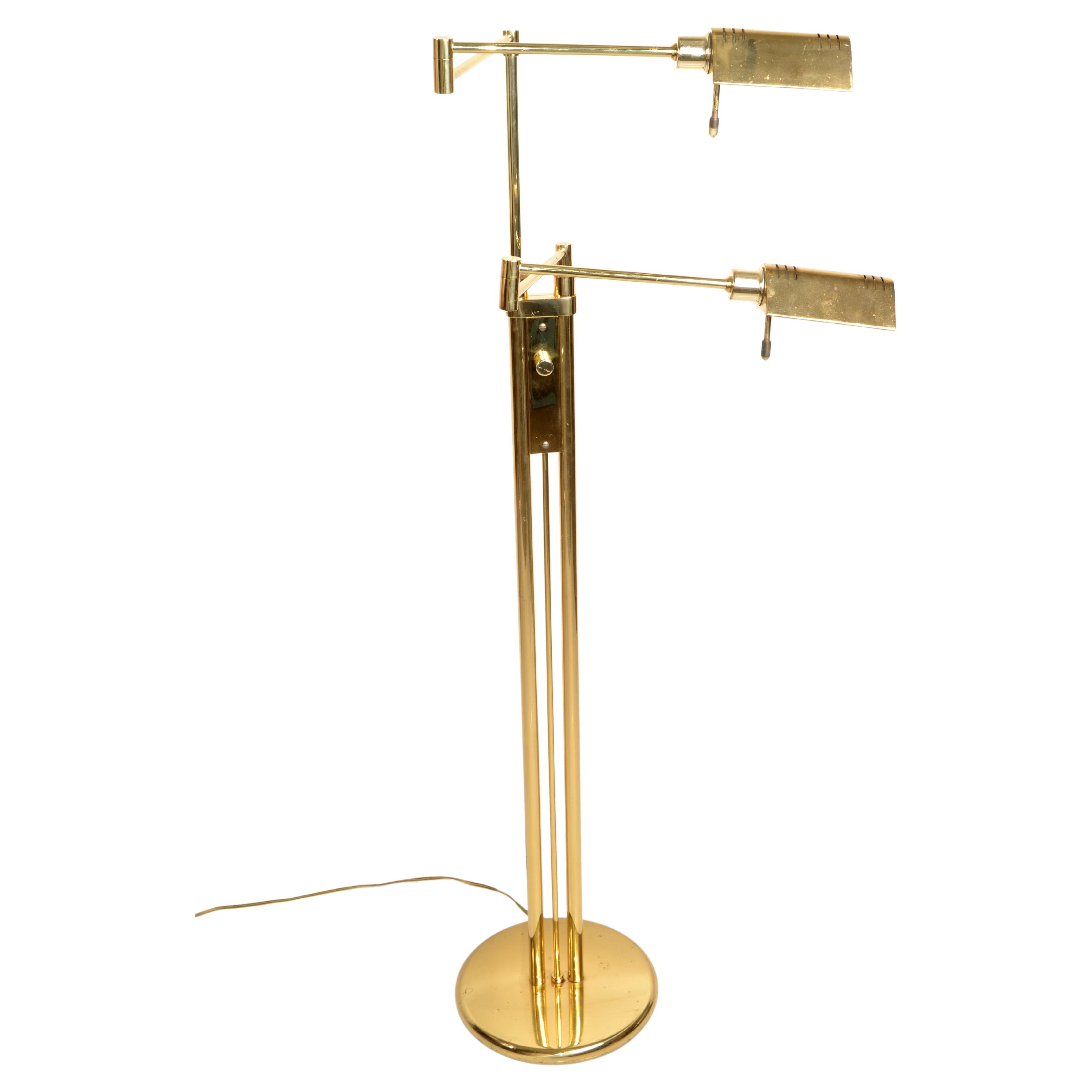 Brass Holtkoetter Leuchten Two Arm Swing Floor Lamp Mid-Century Modern Marked For Sale