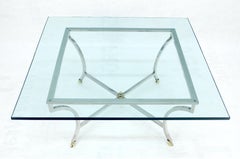 Brass hoof Feet 40x40 3/4" Square Glass Top Chrome Base Coffee Table Italy MINT