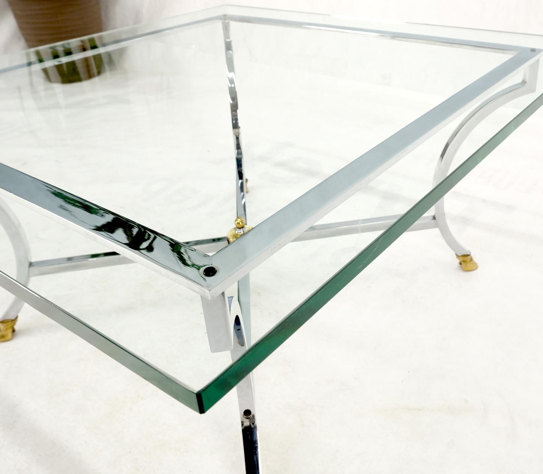 Brass Hoof Feet Polished Chrome Glass Top Square Coffee Table Mid-Century Modern For Sale 9