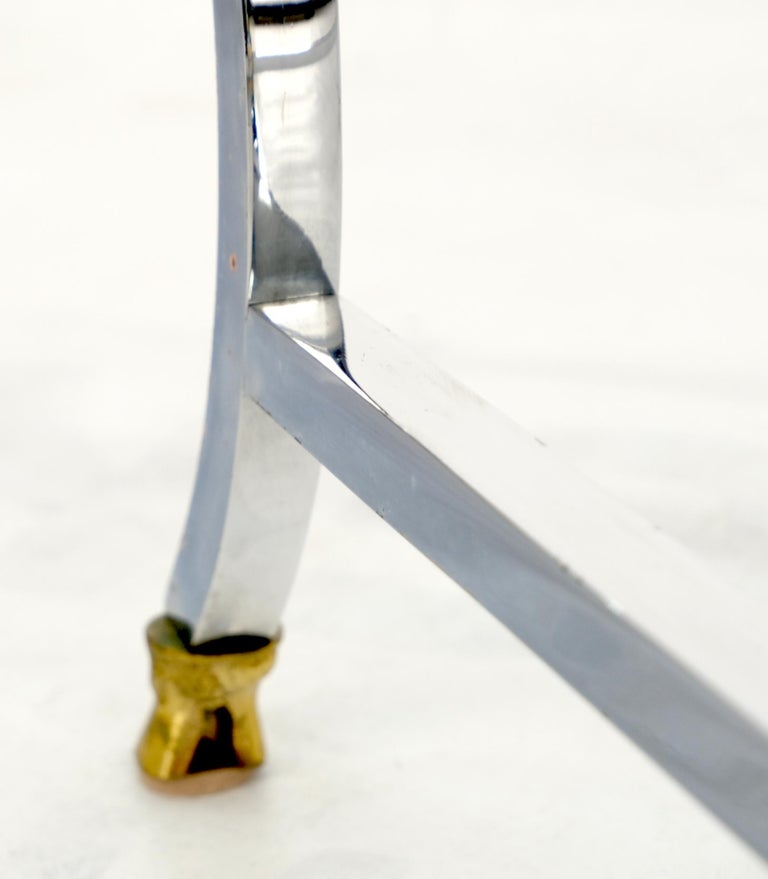 Brass Hoof Feet Polished Chrome Glass Top Square Coffee Table Mid