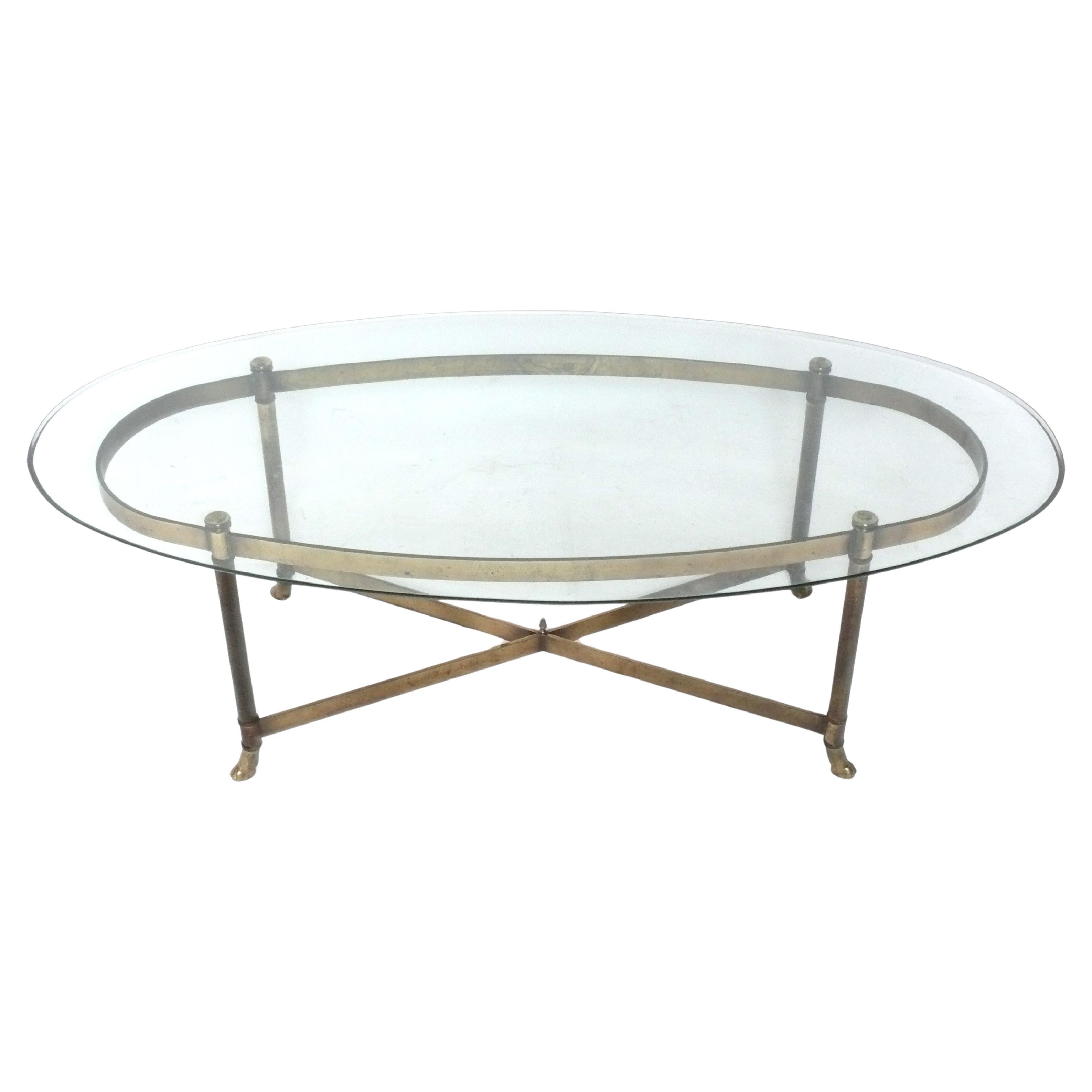 Brass Hoofed Coffee Table in the Manner of Maison Jansen 17"h x 51.75"w x 25.75" For Sale