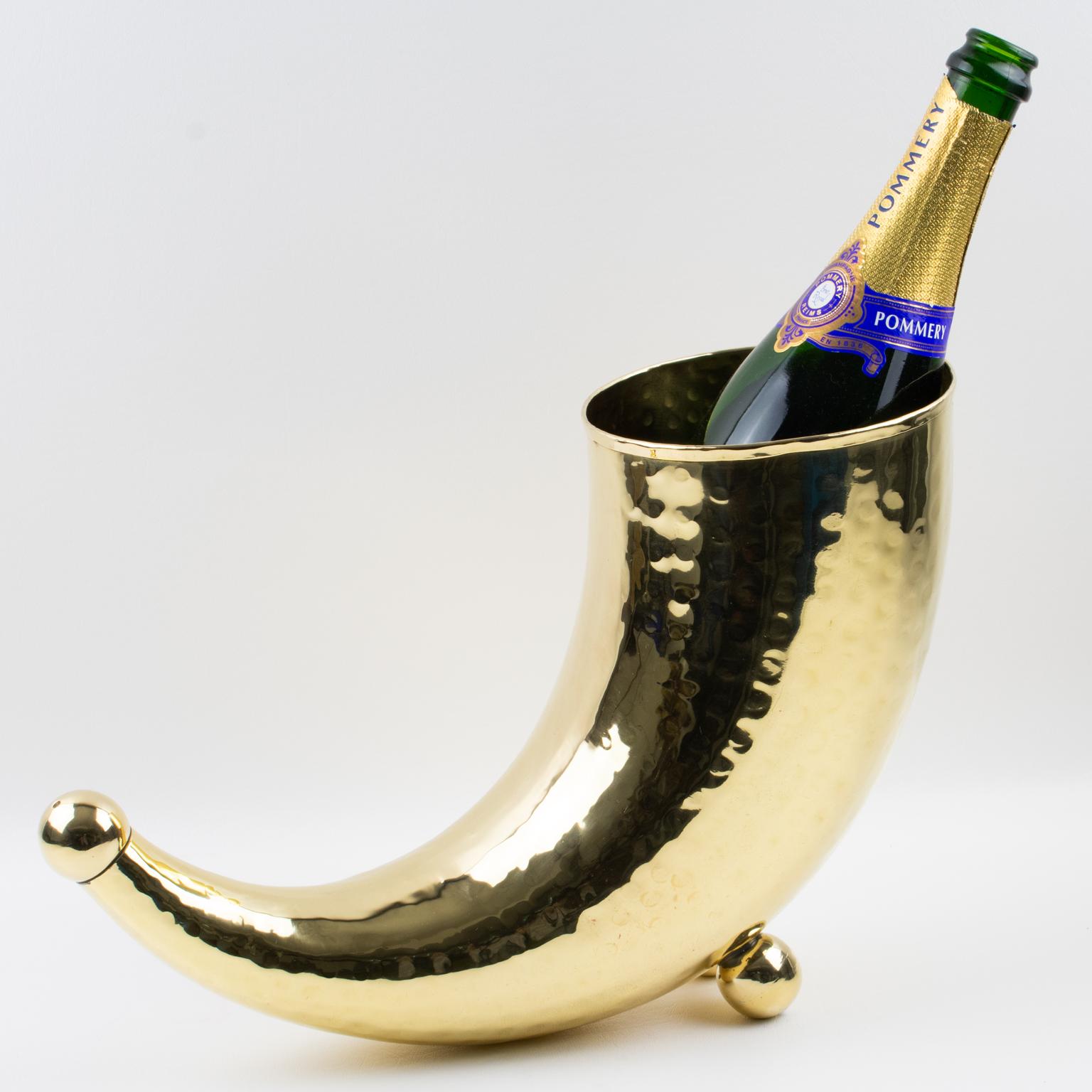 Brass Horn of Plenty Wine Champagne Cooler Bottle Holder Vase In Good Condition For Sale In Atlanta, GA