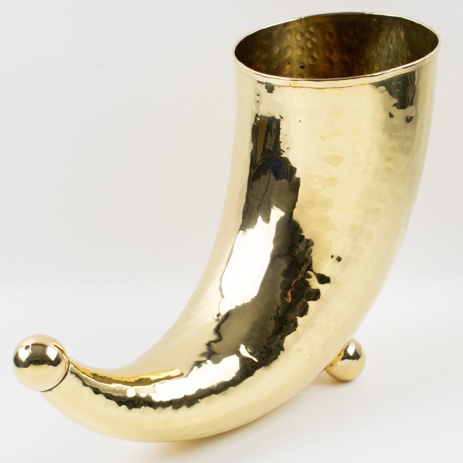 Brass Horn of Plenty Wine Champagne Cooler Bottle Holder Vase For Sale 1