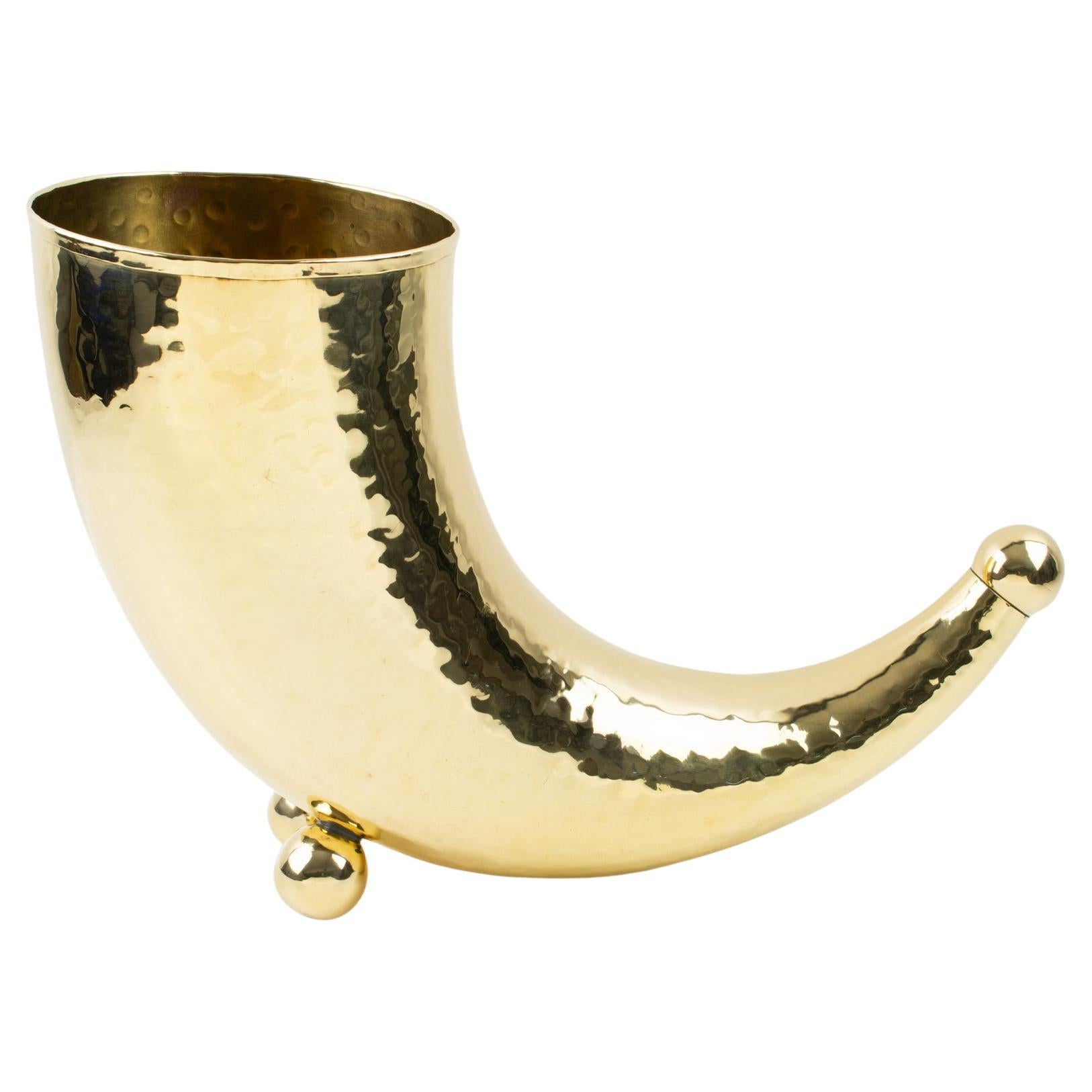 Brass Horn of Plenty Wine Champagne Cooler Bottle Holder Vase For Sale