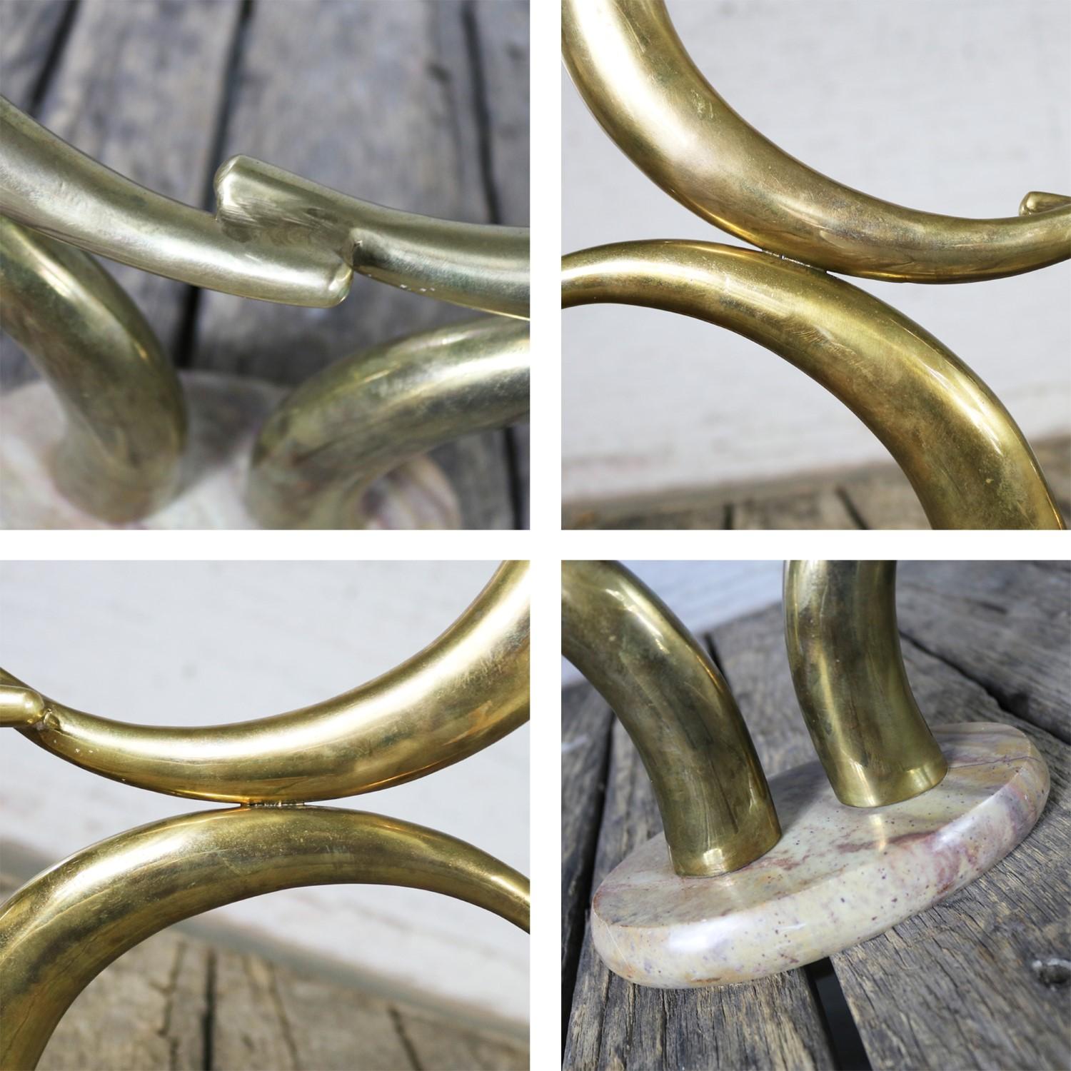 Brass Horn or Tusk Shaped Double Candleholder on Oval Stone Base 3