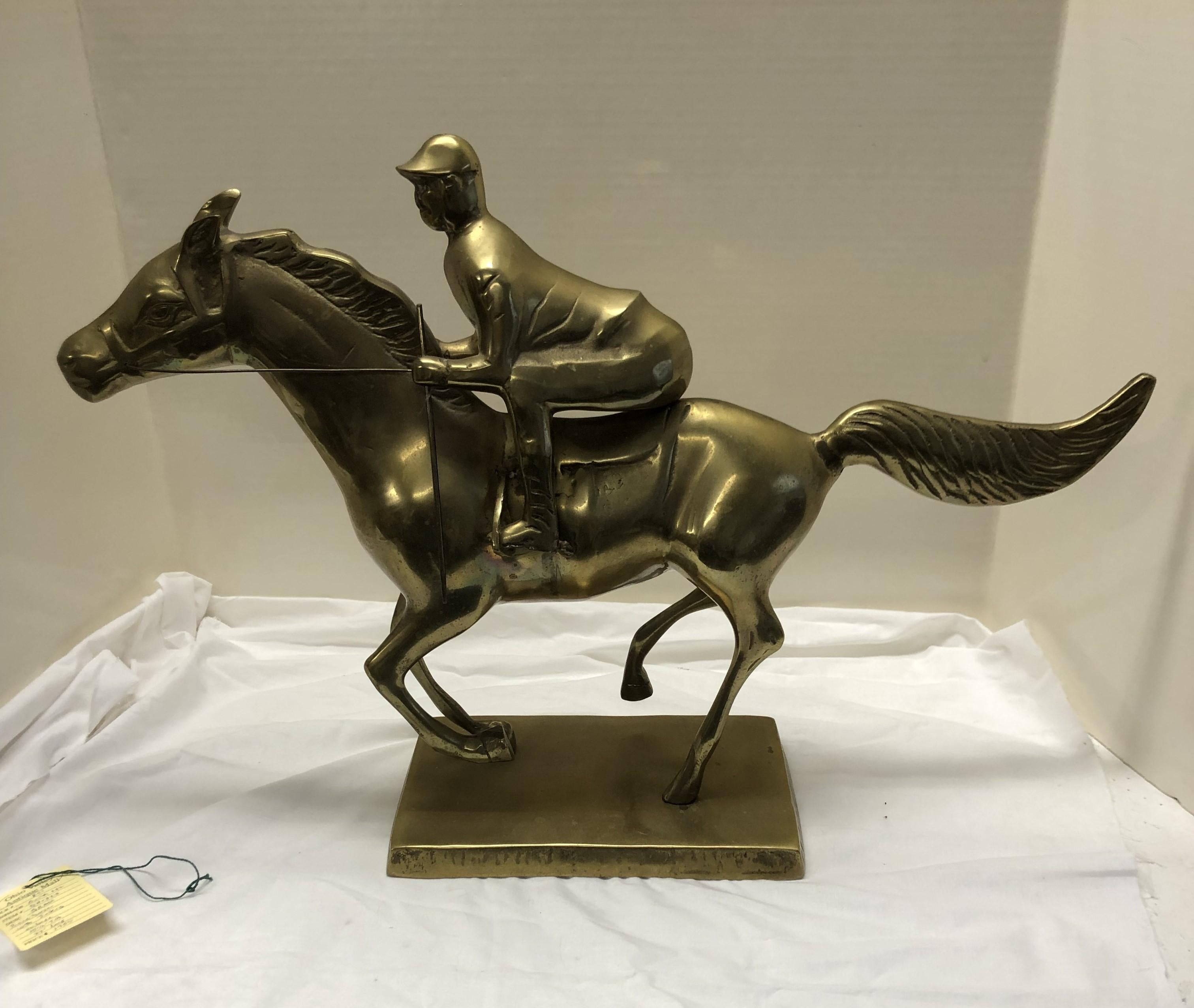 Brass Horse and Jockey Sculpture In Good Condition For Sale In Cincinnati, OH