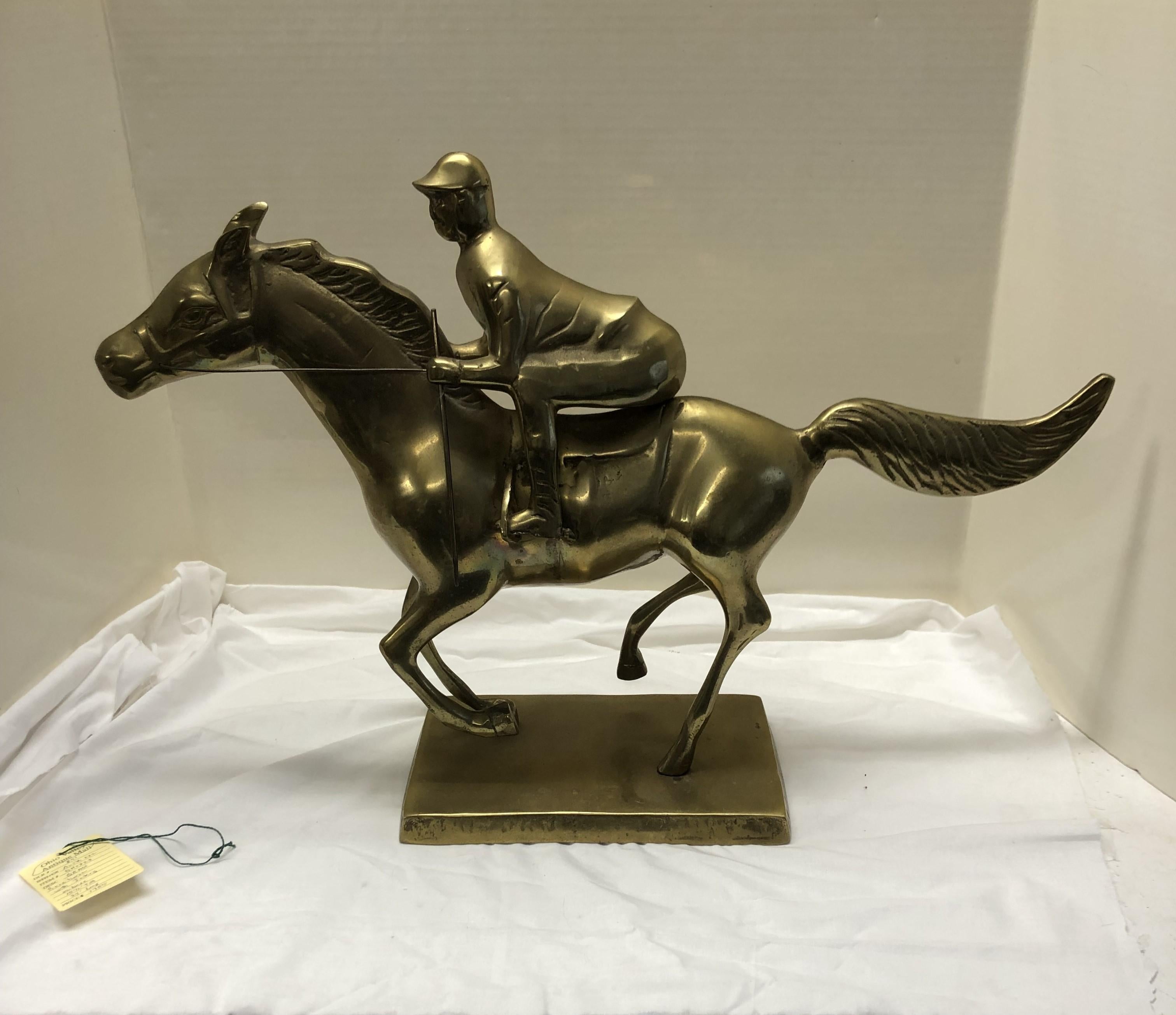Late 20th Century Brass Horse and Jockey Sculpture For Sale