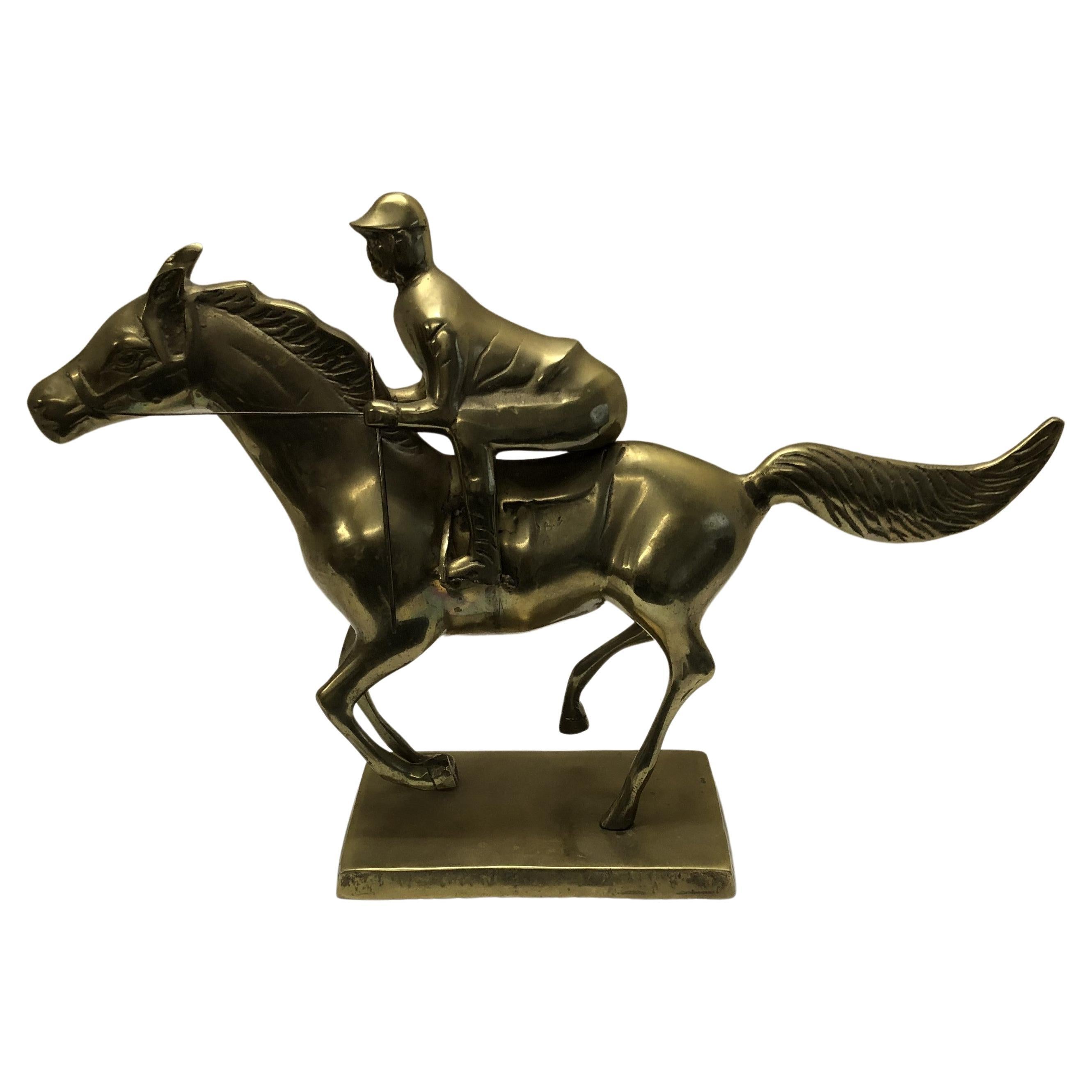 Pferd und Jockey-Skulptur aus Messing
