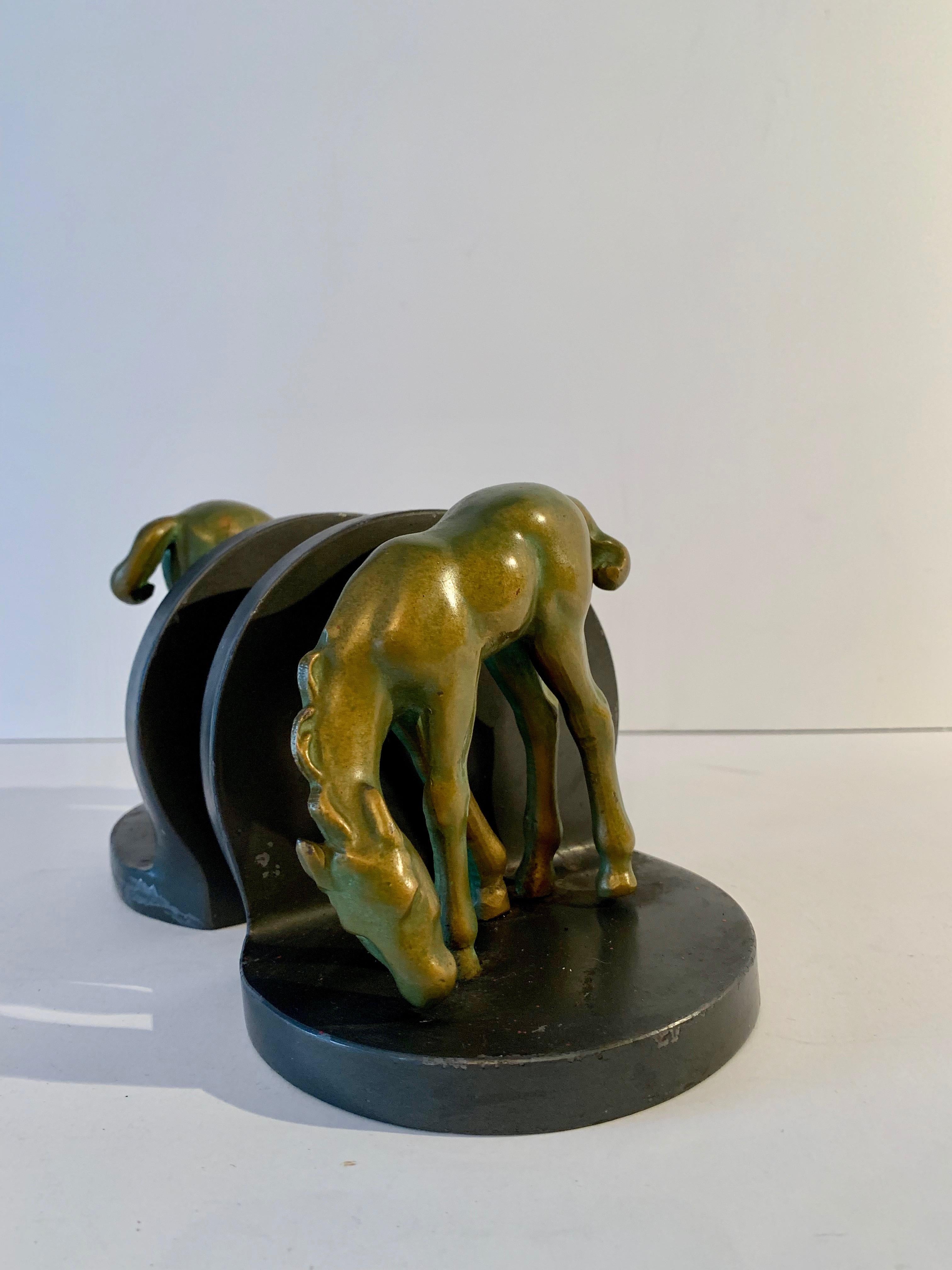vintage brass horse bookends