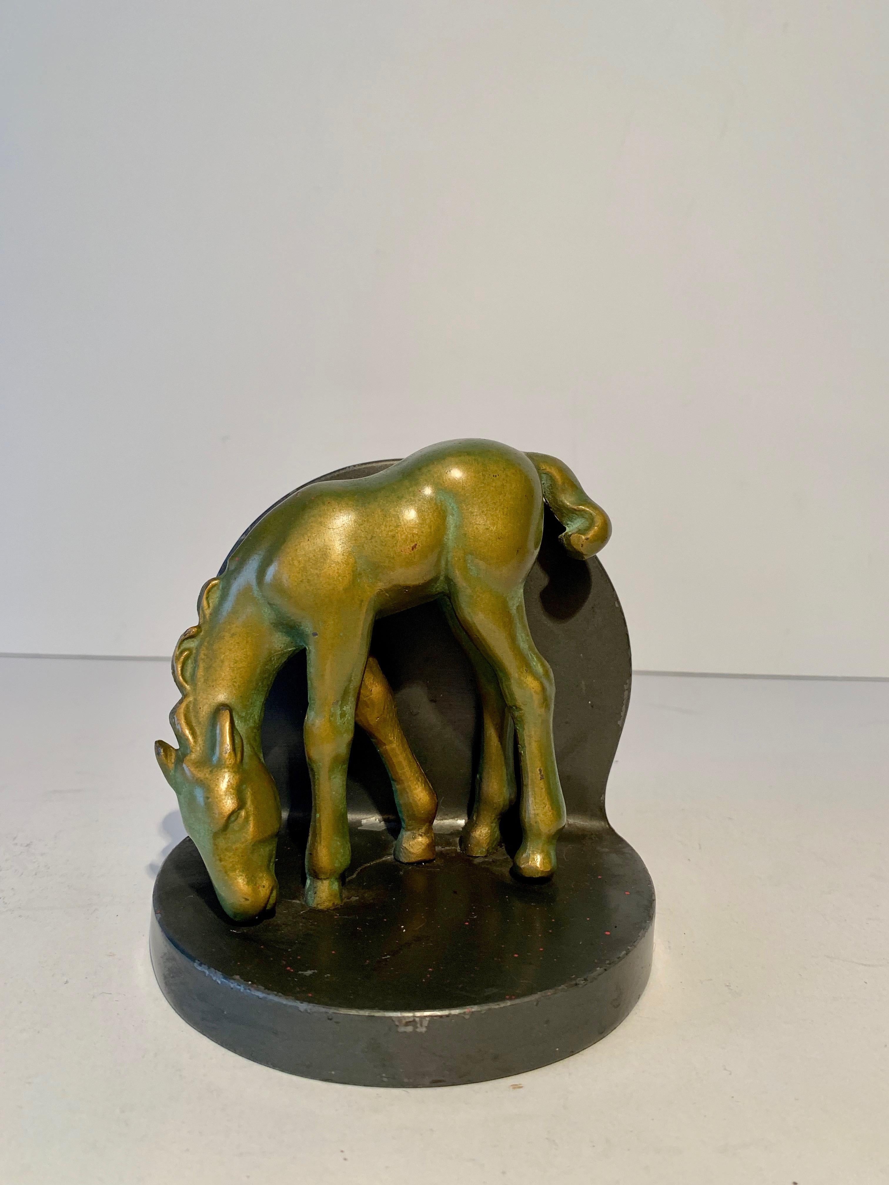 Mid-Century Modern Brass Horse Bookends For Sale