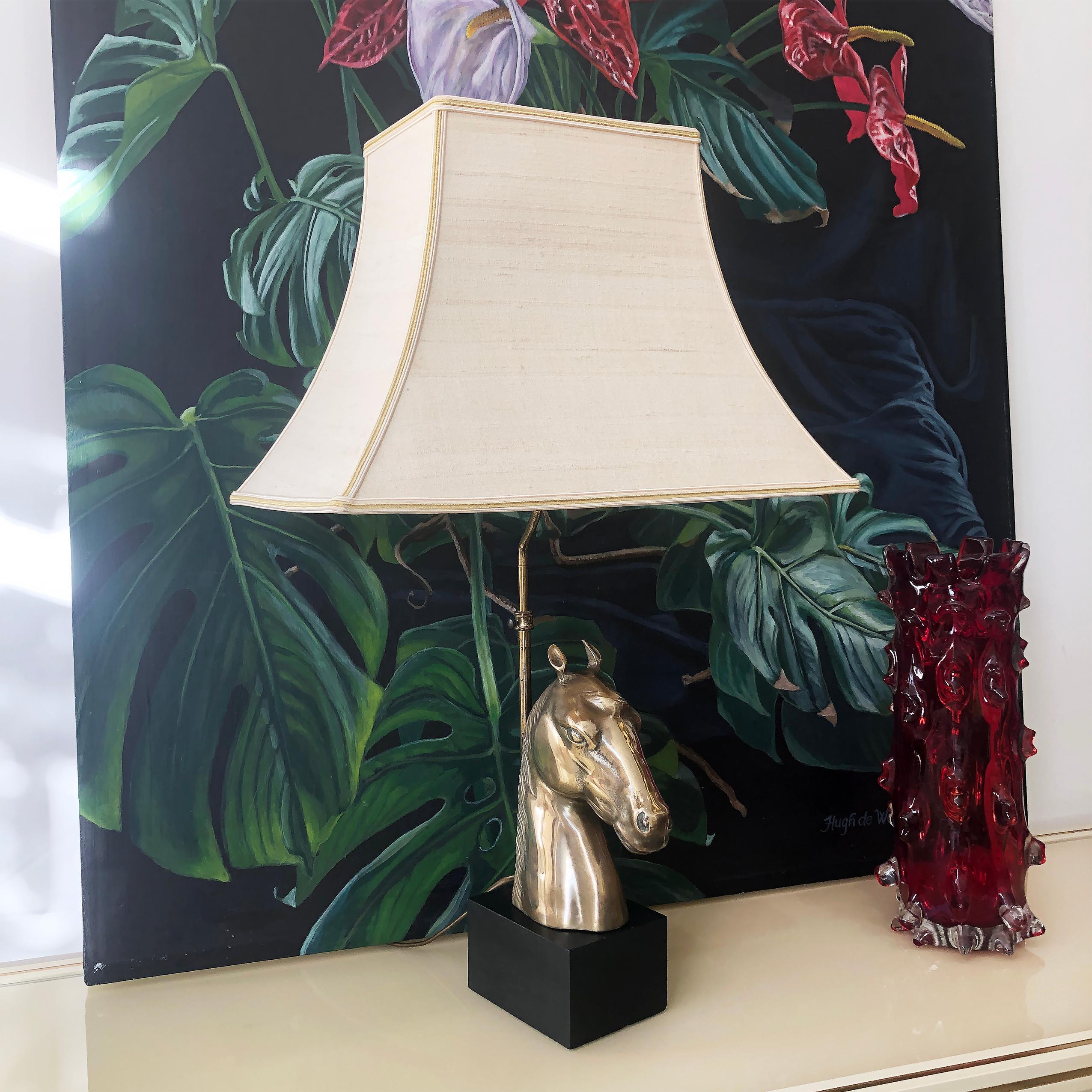 French Brass Horse Chinoiserie Table Lamp 1970s Hollywood Regency Midcentury Antique For Sale