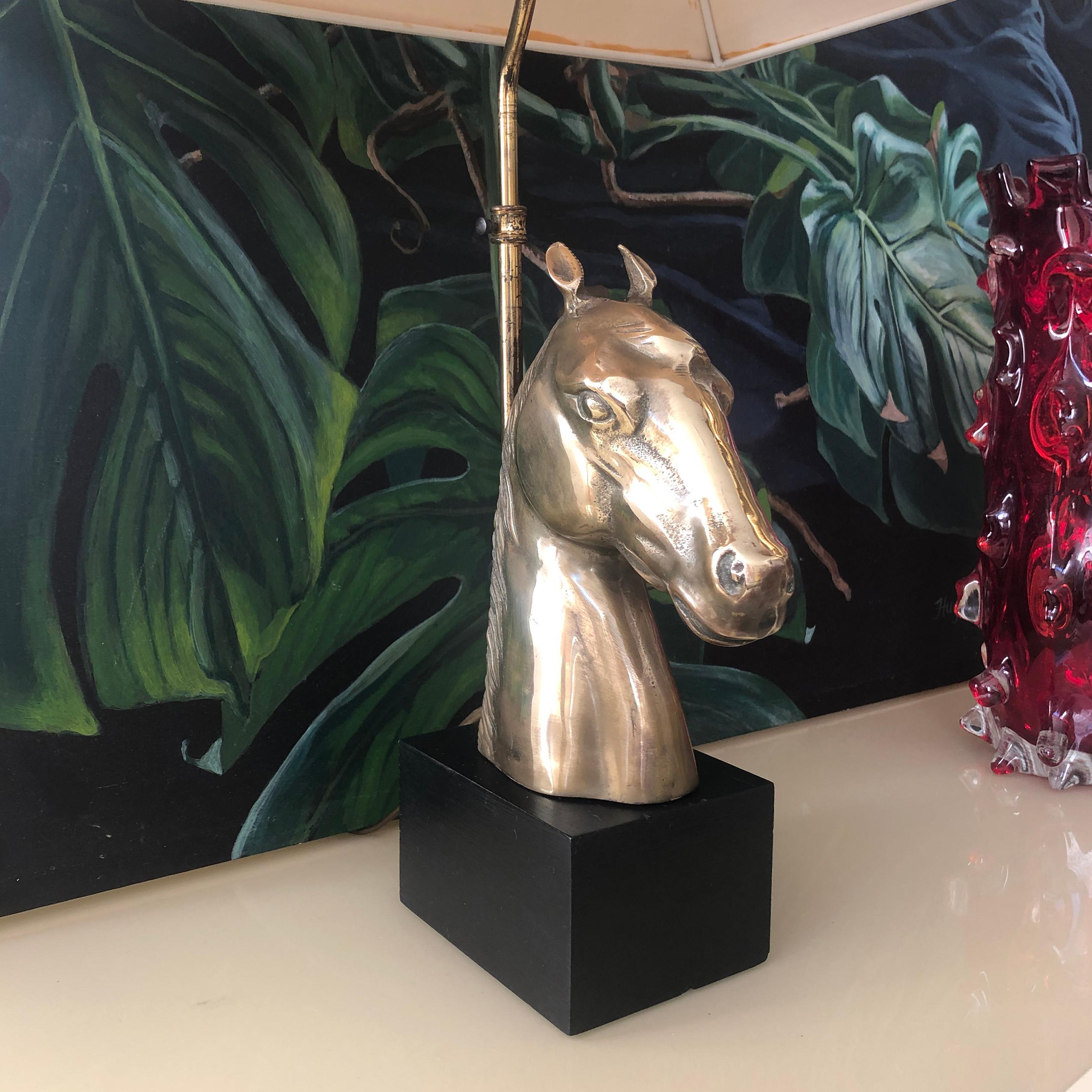 Brass Horse Chinoiserie Table Lamp 1970s Hollywood Regency Midcentury Antique In Good Condition For Sale In London, GB
