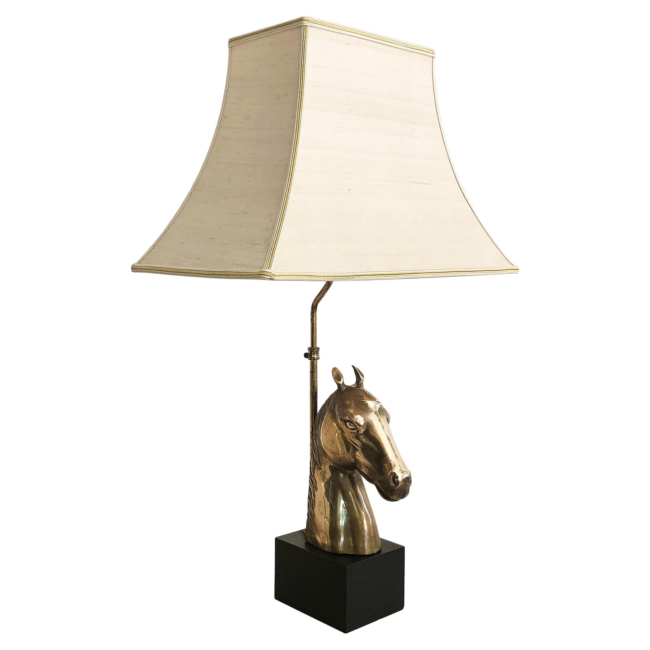 Lampada da tavolo in ottone Horse Chinoiserie 1970s Hollywood Regency Midcentury Antique