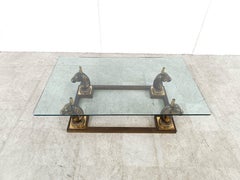 Brass horse head coffee table, 1970s