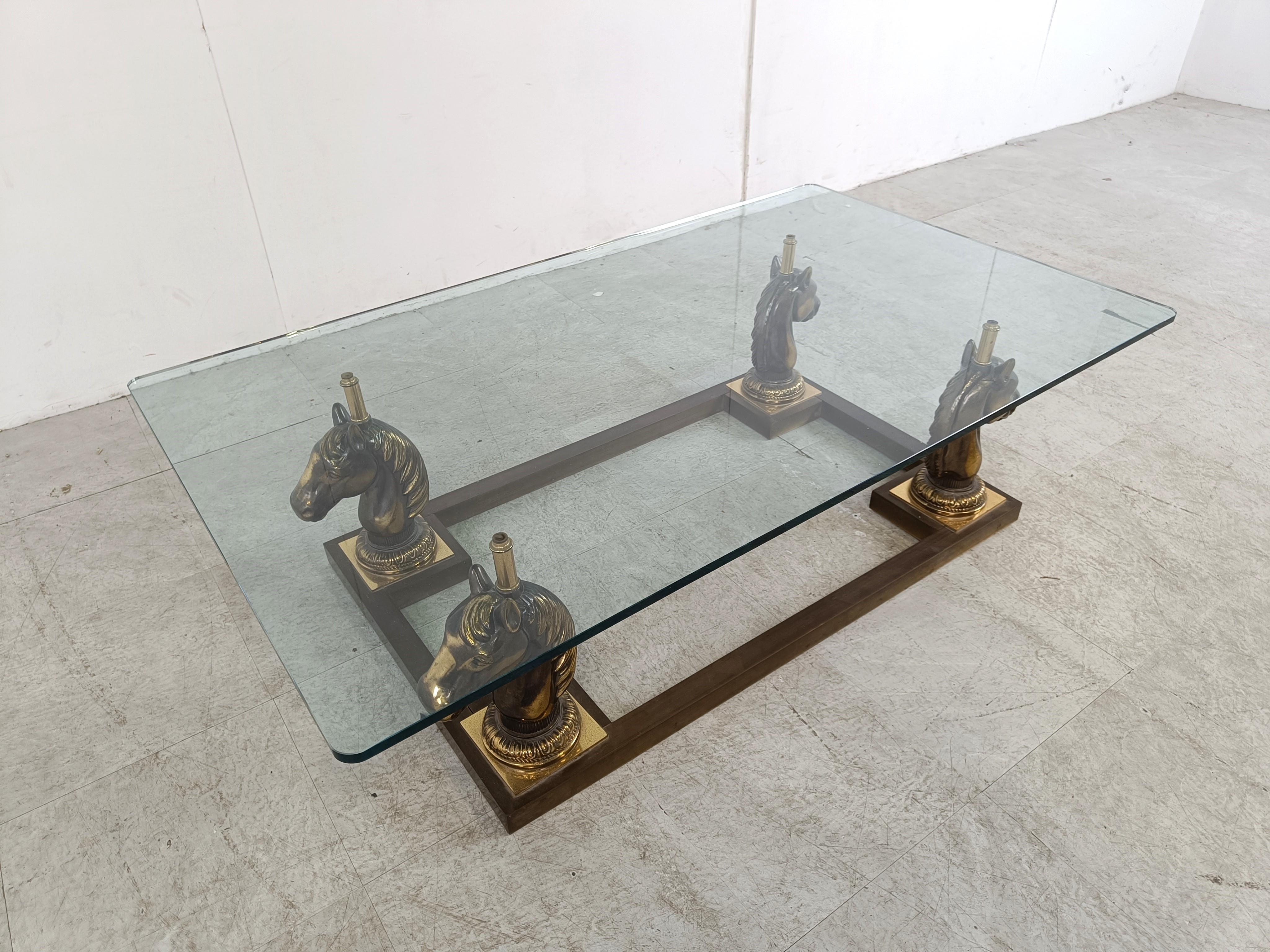 Brass horse head coffee table, 1970s 1