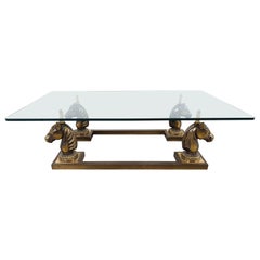 Brass horse head coffee table, 1970s